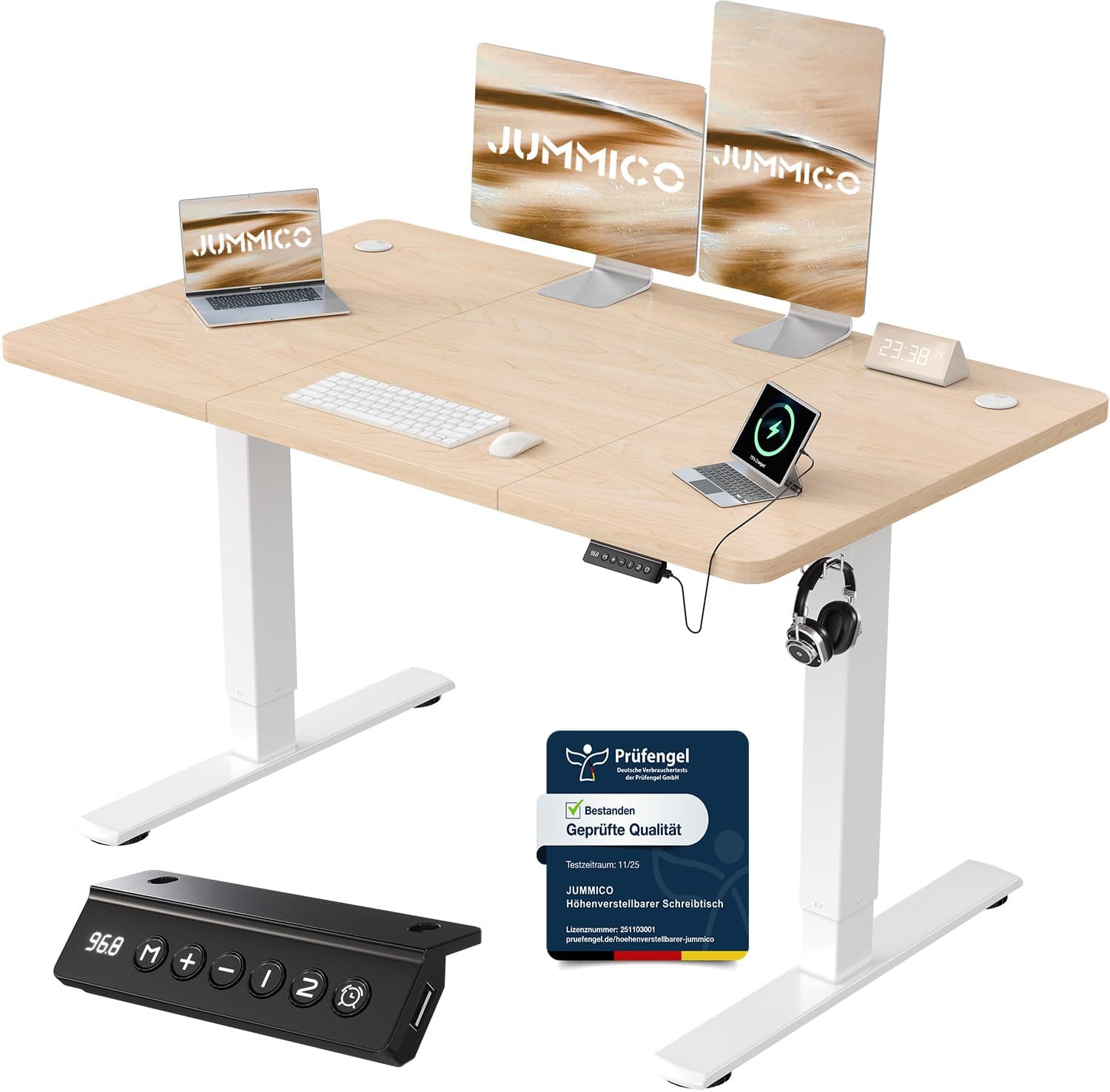 JUMMICO Höhenverstellbarer Schreibtisch mit USB-Ladeanschluss,Schreibtisch Höhenverstellbar Elektrisch 120 x 60 cm, Steh-Sitz Tisch Stehpult Verstellbarer Computertisch,Standing Desk,Beige Beige 120 x 60 cm Angebot bei HelloDeals