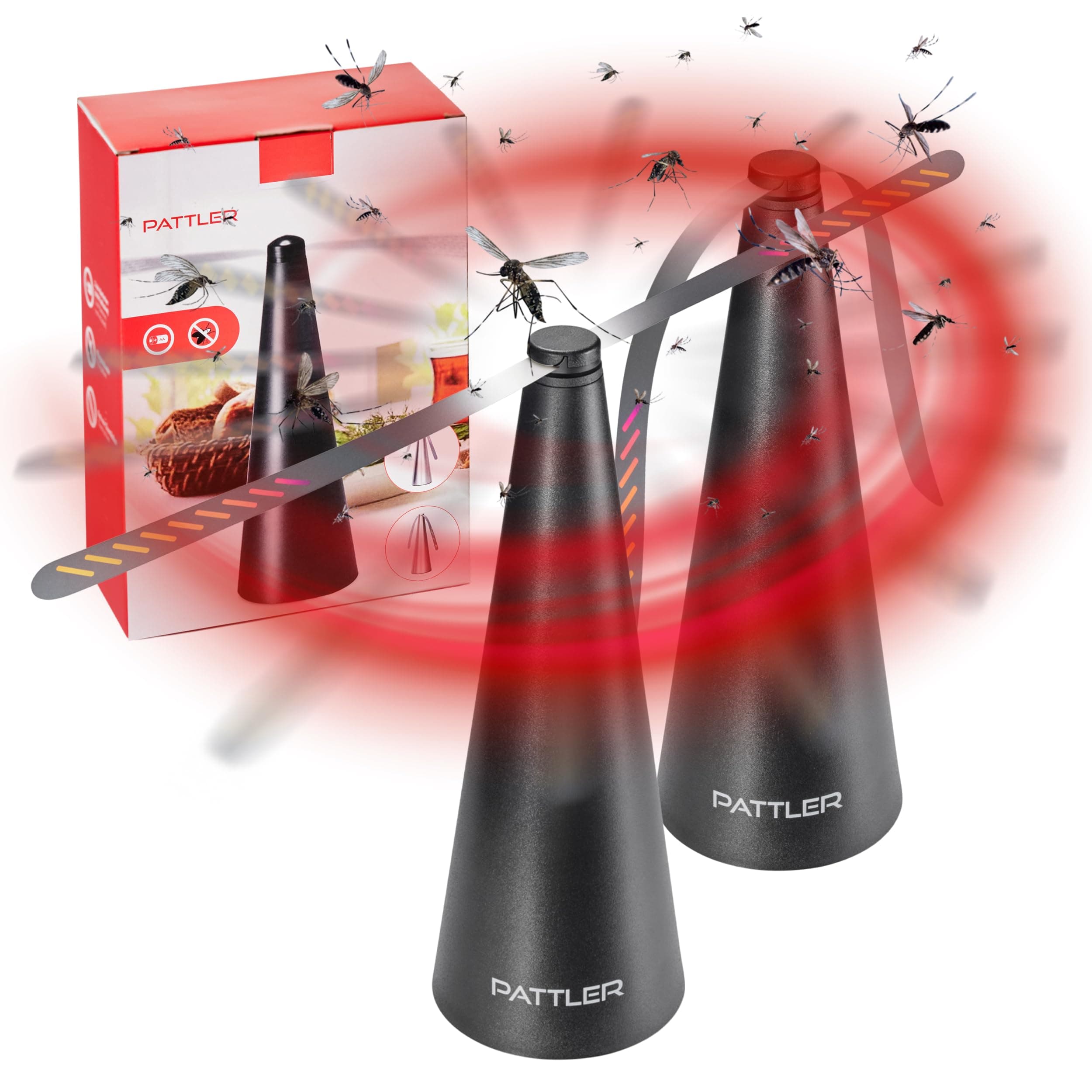 PATTLER® Fliegenwedler Schwarz 2er-Set – mit rotierenden Flügeln für Tisch, Terrasse & Garten | Insektenabwehr Innen & Außen | Wespen & Mücken fernhalten | wiederaufladbar 2 Stück Schwarz Angebot bei HelloDeals