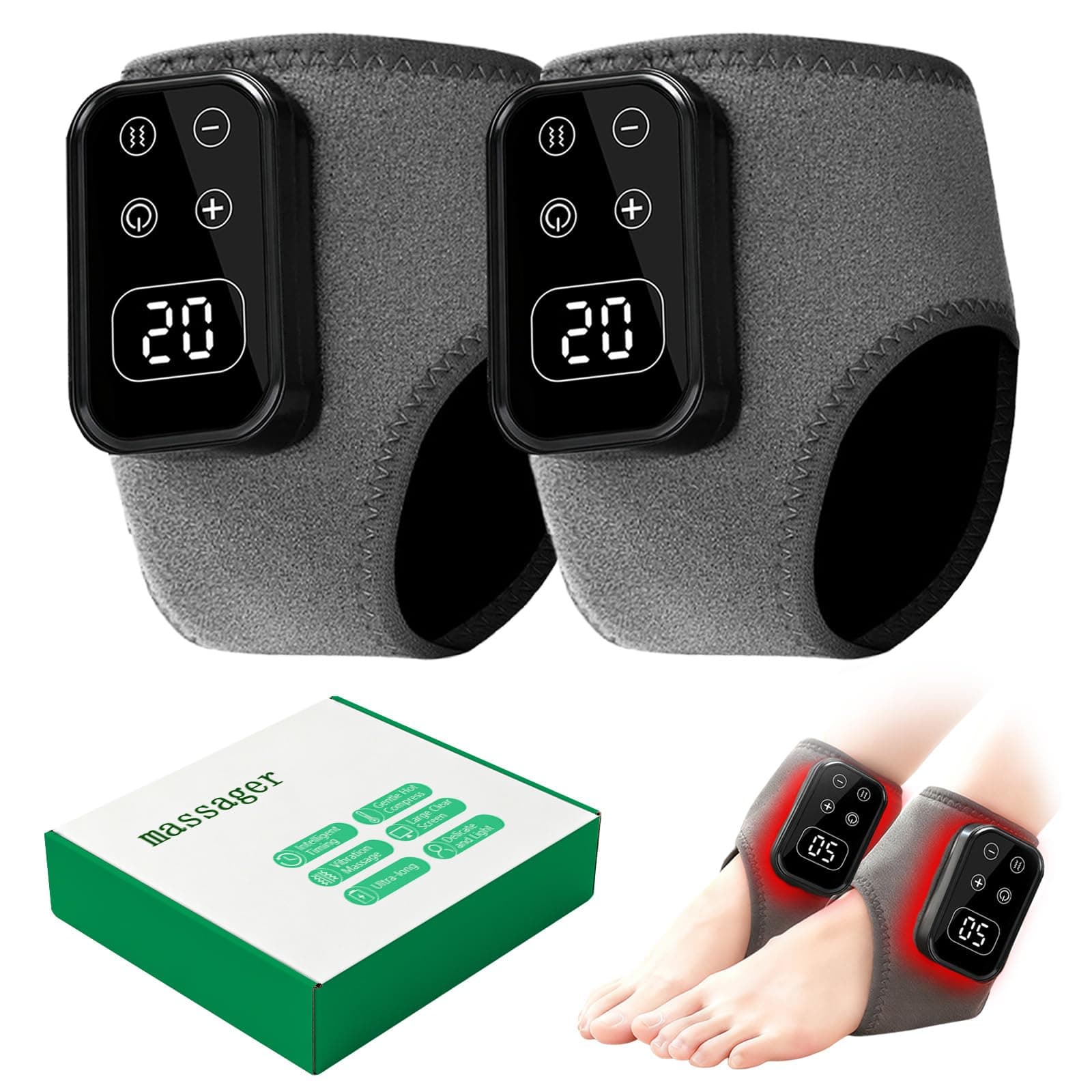 Fussmassagegerät 3-in-1 Foot Massager, Elektrisch Fußmassagegerät mit 5 Vibrationsmodi und 6 Heizstufen, Kabellos Wiederaufladbar, Linderung von Fußermüdung und Schwellungen Grau-2 Stück Angebot bei HelloDeals