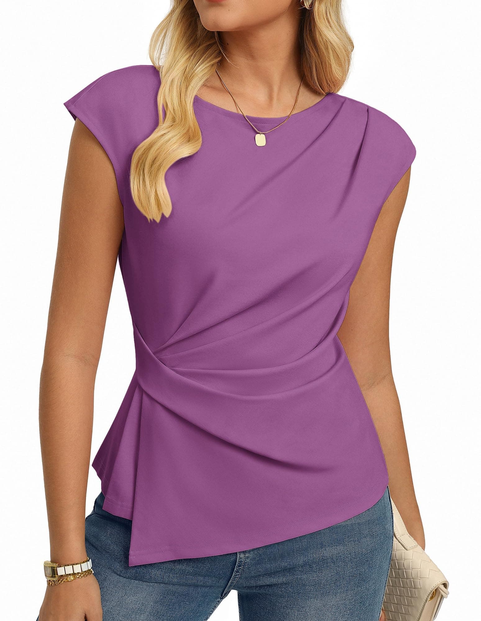 GRACE KARIN Tshirt Damen Elegante Wickelbluse Oberteile Business Work Bluse | Sommer Elegante Flügelärmeln Tops Oberteile Damenbluse mit Raffung-Design, Perfekt für Büro, Freizeit und Alltag M Dunkelviolett Angebot bei HelloDeals
