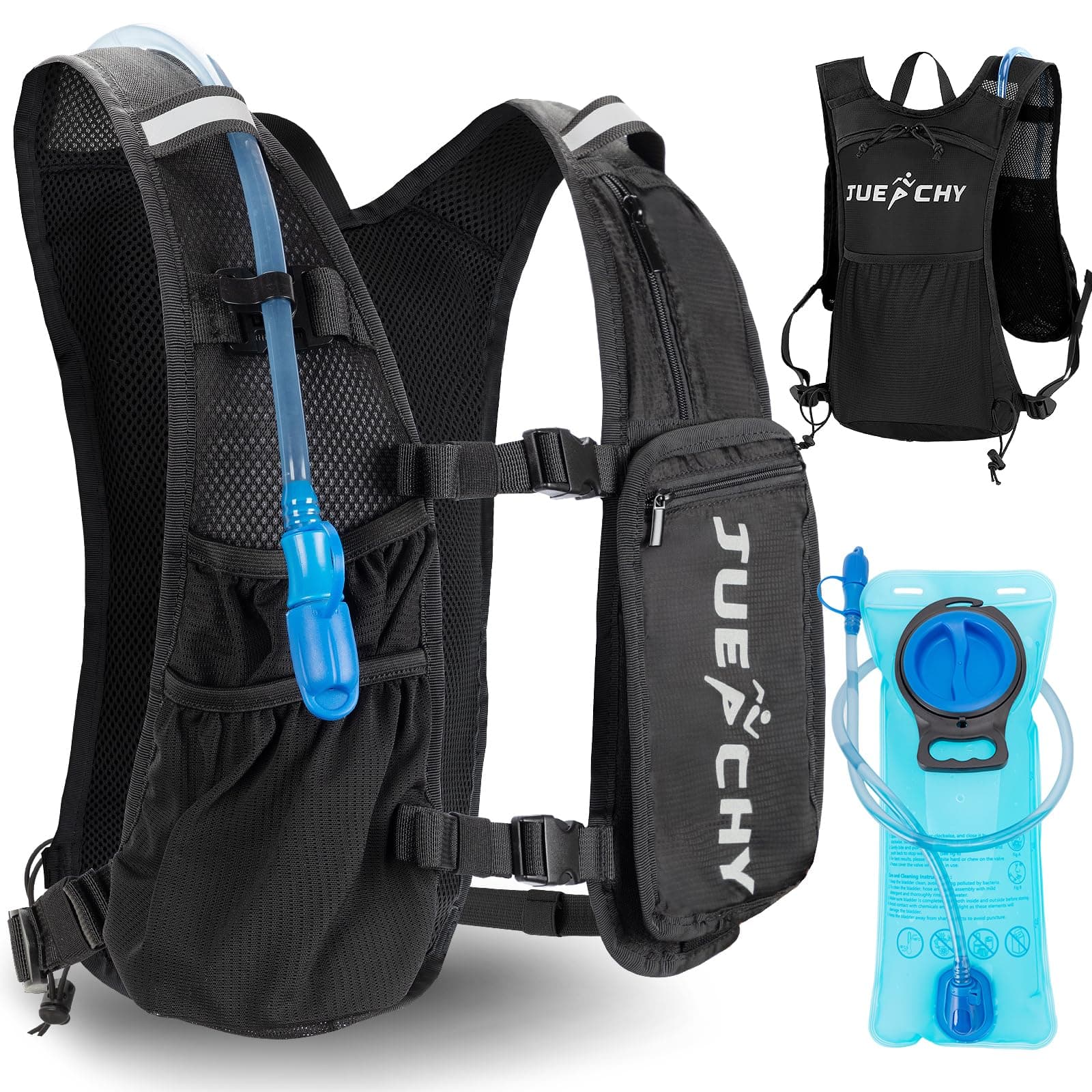 Jueachy Skirucksack Ultraleicht Trinkrucksack mit 2L Trinkblase: Laufvest Herren Damen Hydration Pack - Fahrradrucksack Klein Motorrad Rucksack Laufrucksack für Laufen Radfahren Wandern Joggen BLACK+2L TPU TASCHE Angebot bei HelloDeals
