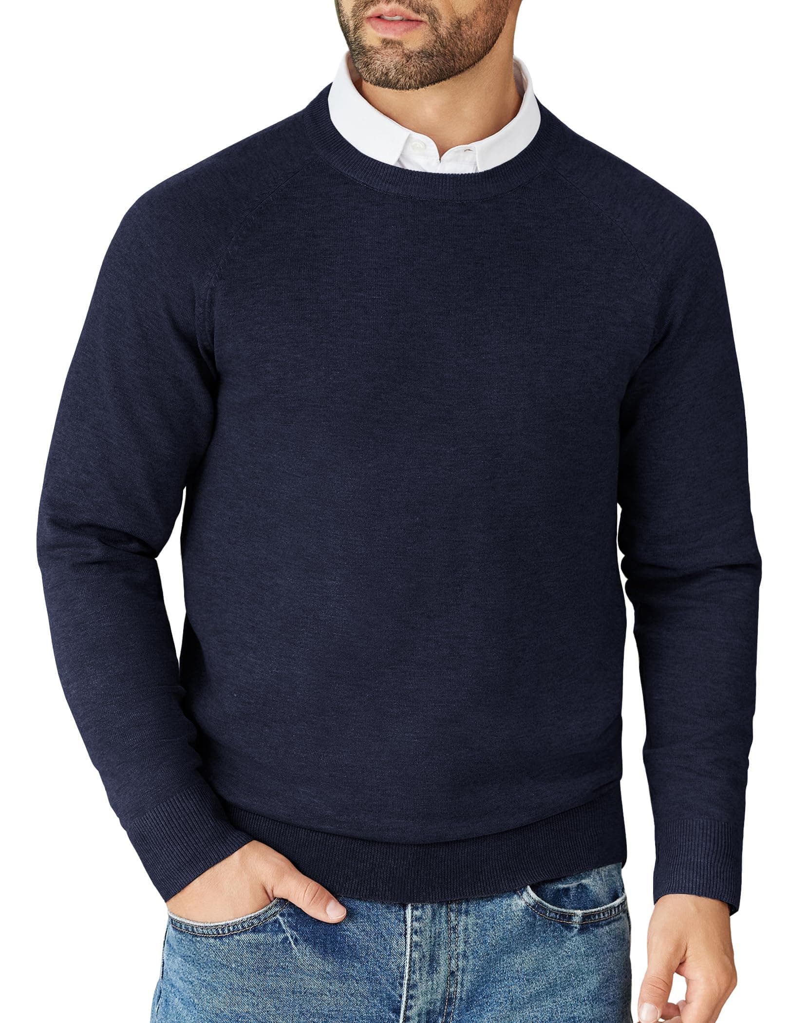 COOFANDY Herren Pullover Langarm Strickpullover mit Rundhals Feinstrick Business Pullover Knitted Sweater Männer Casual Sweatshirt L Dunkelblau Angebot bei HelloDeals