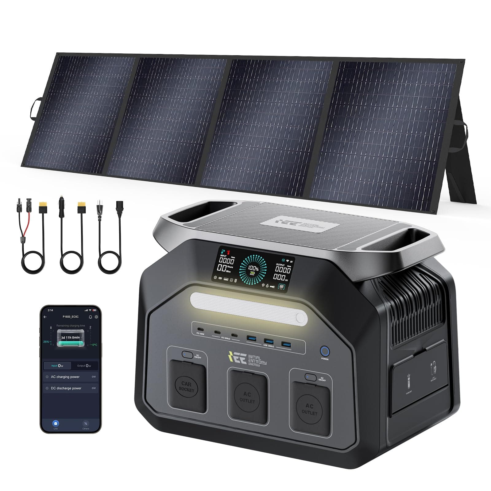 IEE 1800W Solargenerator P1800 mit 200W Solarpanel, 1024Wh LiFePO4 Akku Tragbare Powerstation, 0–80% in 45 Min.Laden, 11 Anschlüsse, App, Portable Power Station für Camping, Wohnmobile, Notstrom 1800W+200W Angebot bei HelloDeals
