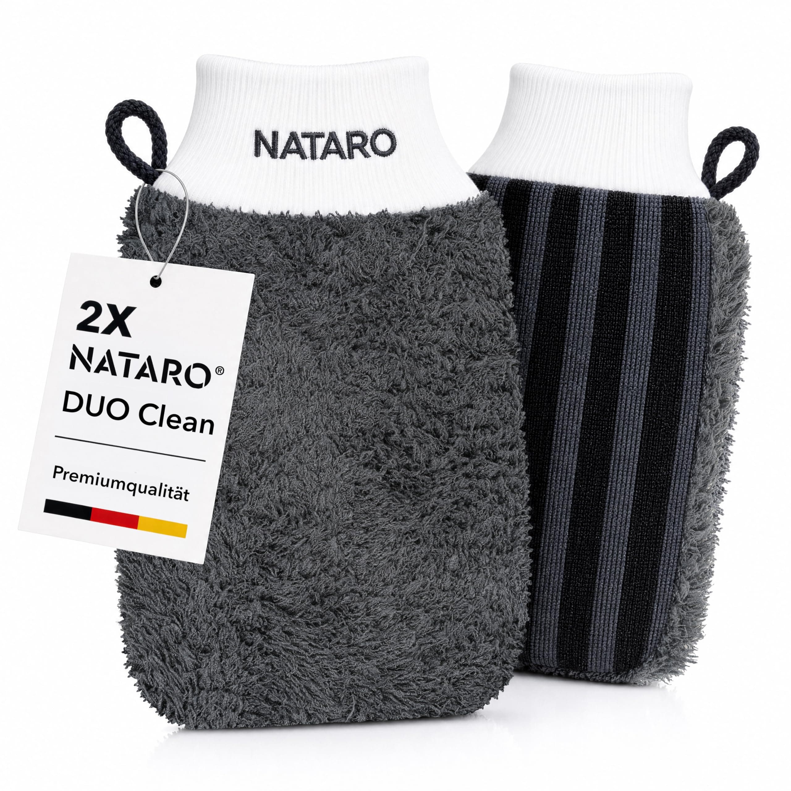 NATARO DUO Clean Premium Microfaser Reinigungshandschuh 2er Set Haushalt | 2 verschiedene Handschuhseiten Anthrazit 2er Pack Angebot bei HelloDeals