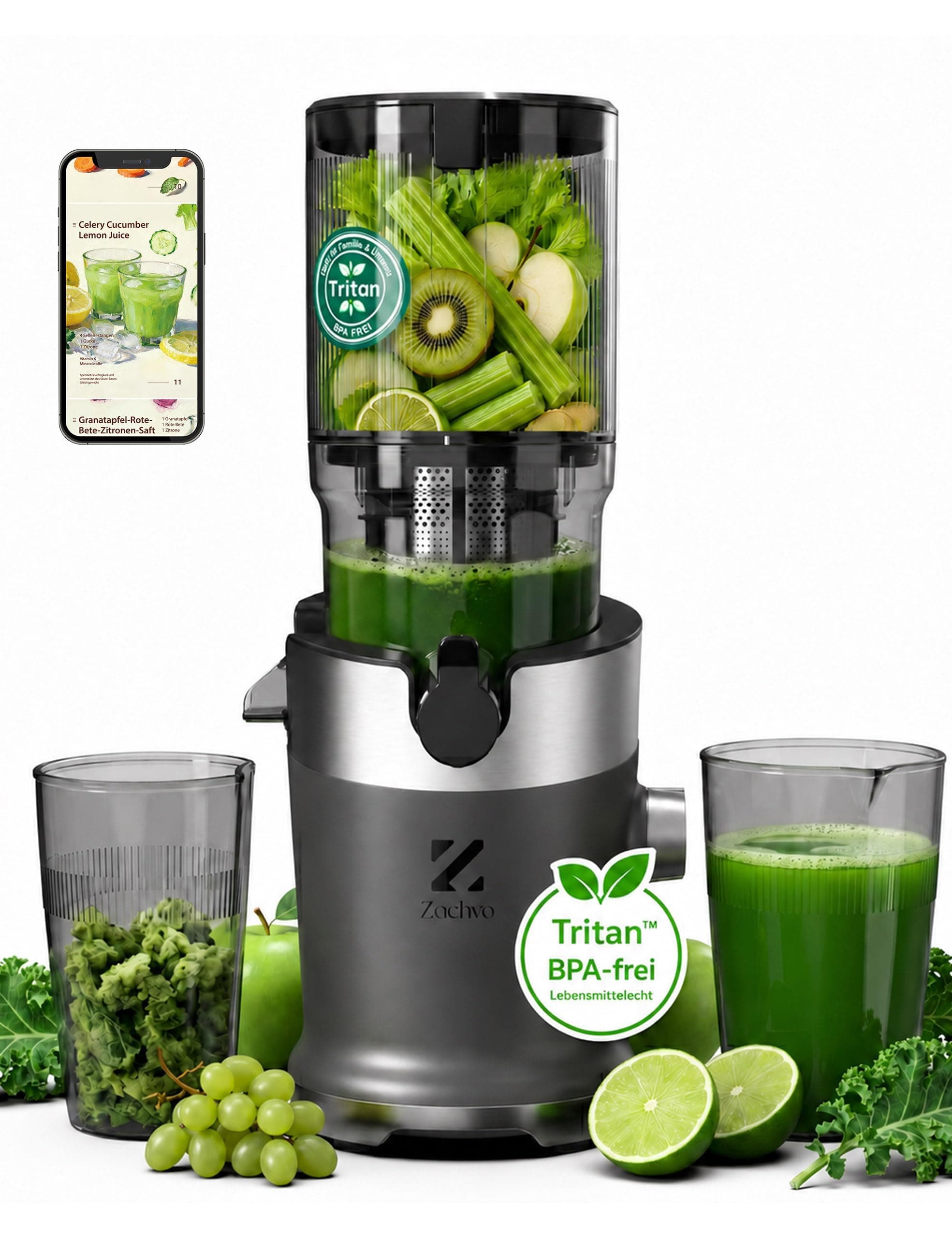 Entsafter Gemüse und Obst Testsieger, Slow Juicer, 130 mm | Hochwertiges BPA-freies Tritan, großer 1,5-L-Einfüllbehälter, hohe Saftausbeute und mühelose Reinigung XX-Large Angebot bei HelloDeals