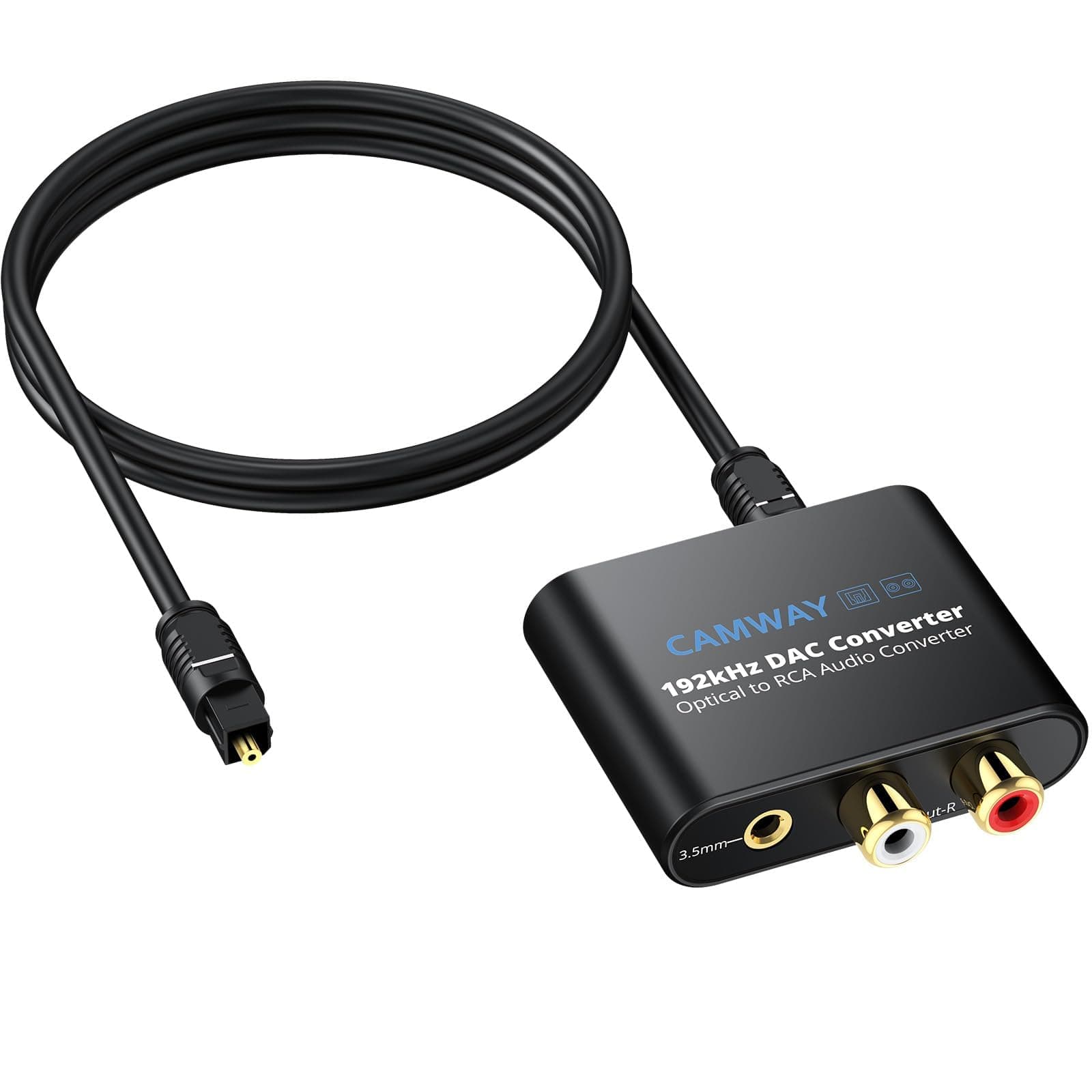 DA Wandler, CAMWAY 192KHz DAC Digital zu Analog Wandler Audio Konverter, SPDIF Optisch Toslink zu Analog RCA Audio 3,5mm Adapter mit 1M optischem Kabel, DAC Konverter für TV DVD Blu-ray Xbox PS3 PS4 Optisch zu RCA + 3,5mm Angebot bei HelloDeals