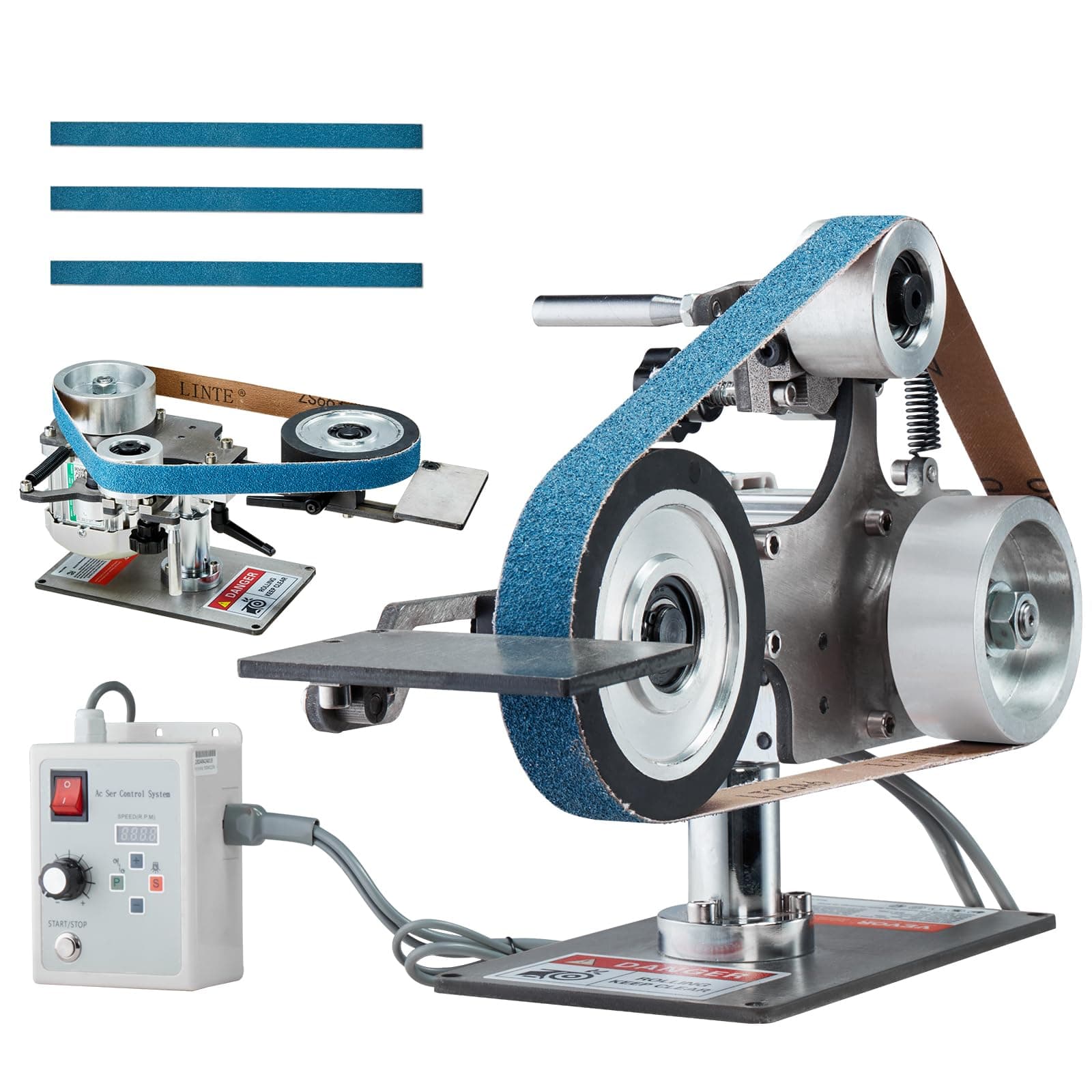 VEVOR Bandschleifmaschine 550 W mit variabler Geschwindigkeit und VFD, 762 x 25,4 mm Bandpolierer, Polier- und Schleifmaschine mit 2 Schleifformen und 3 Schleifbändern für Metallbearbeitung Angebot bei HelloDeals
