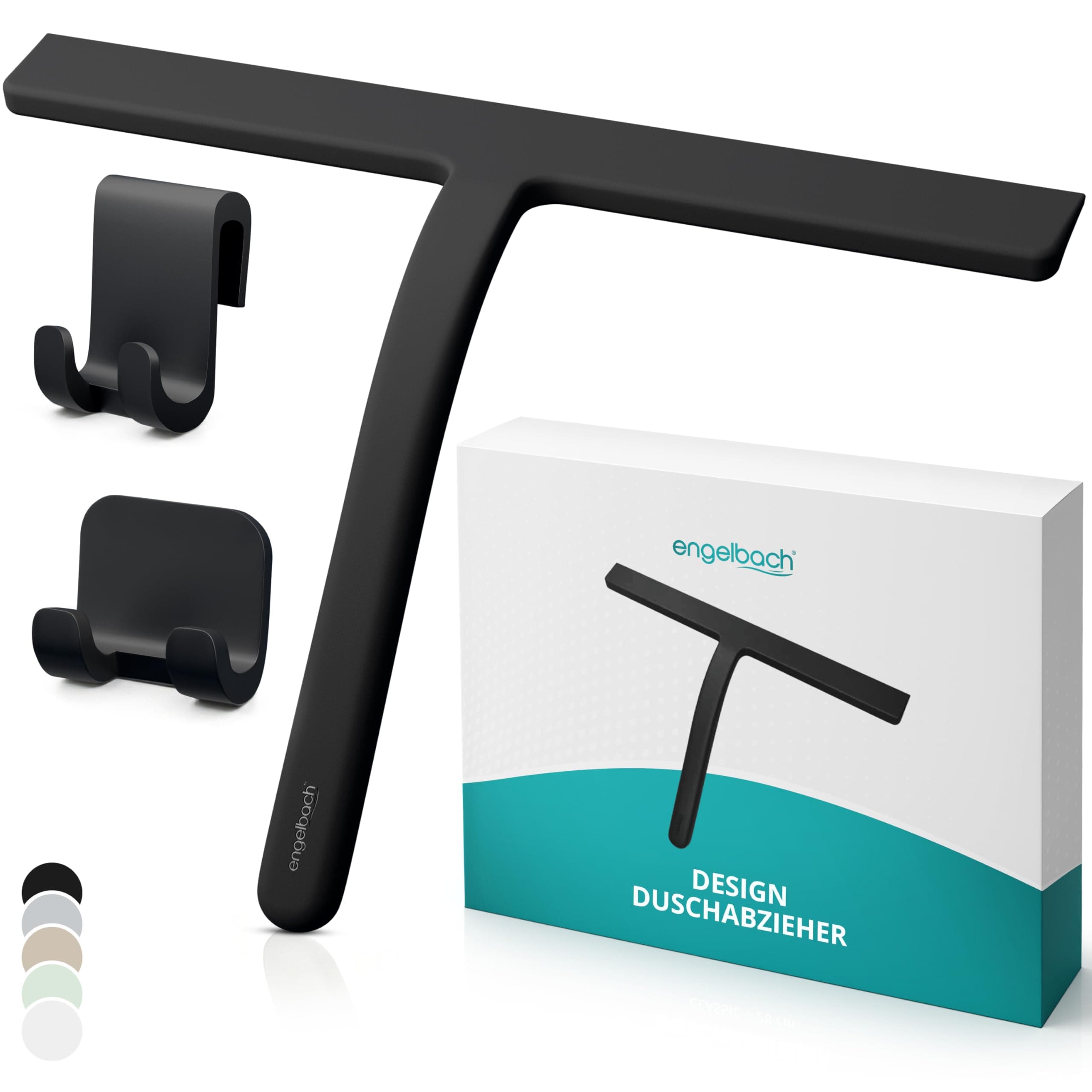 Engelbach® Duschabzieher schwarz - streifenfreies Abziehen ohne Quietschen – ergonomischer Abzieher Dusche mit rutschfestem Griff - Fensterabzieher, Inkl. 2 Halterungen, 21cm Schwarz 21 cm Angebot bei HelloDeals