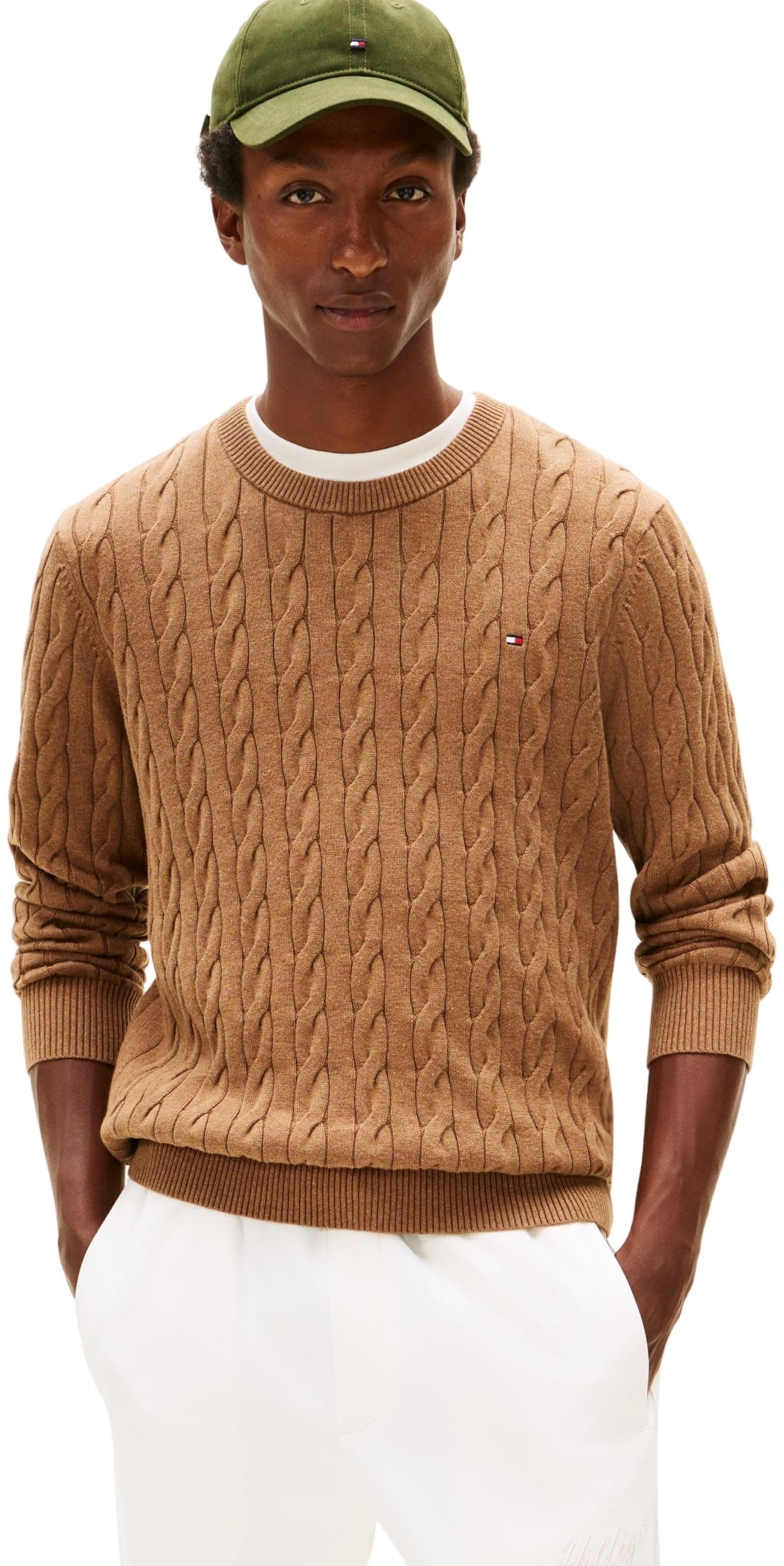 Tommy Hilfiger Herren Classic Cotton Cable Crew Neck Mw0mw33132 Pullover (1er Pack) S Brown (Highland Khaki Heather) Angebot bei HelloDeals