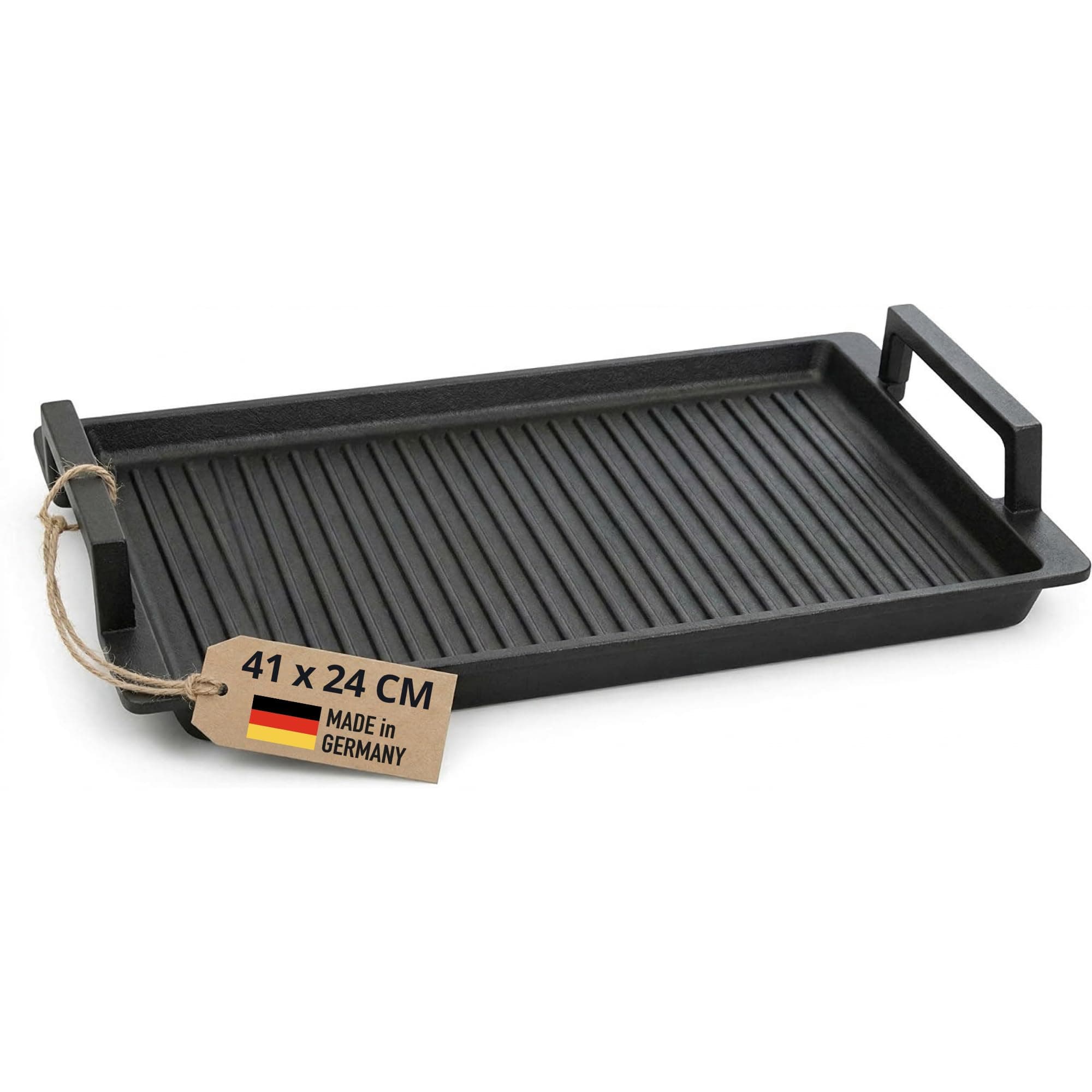 Lieblingspfanne Grillplatte BBQ 41x24 cm I mit Seitengriffen & 4-fach-Antihaftbeschichtung I aus Aluminium Guss für alle Herdarten inkl. Induktion & Gasgrill 41 x 24 cm BBQ geriffelt Angebot bei HelloDeals