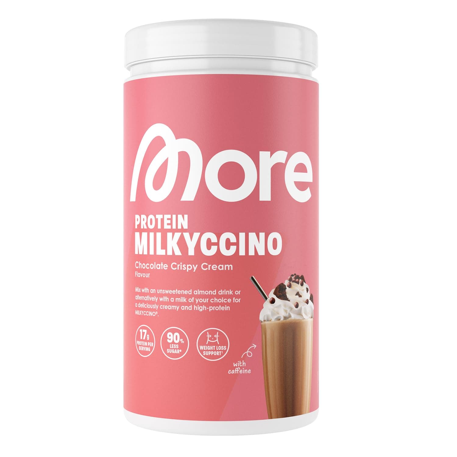 MORE Protein Milkyccino, Chocolate Crispy Cream, 500 g | Mix aus Whey Konzentrat und Casein ideal zum Muskelaufbau und -erhalt, mit Koffein & Laktase - made in Germany Angebot bei HelloDeals