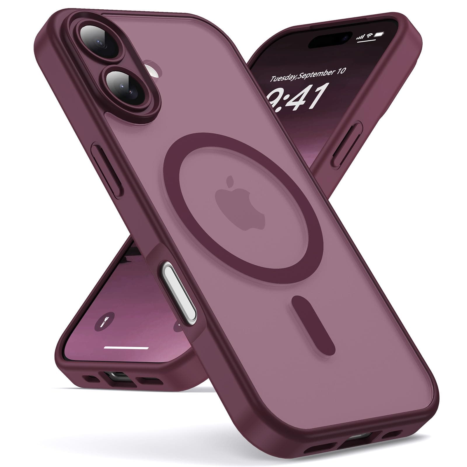 Oududianzi - Magnetisch Hülle für iPhone 16 mit Magsafe Case, WineRed | Durchscheinende Mattierte PC Rückseite TPU Silikon Schutzhülle, Kameraschutz Transluzente Matt Kratzfest Stoßfest Handyhülle iPhone 16 Winered Angebot bei HelloDeals
