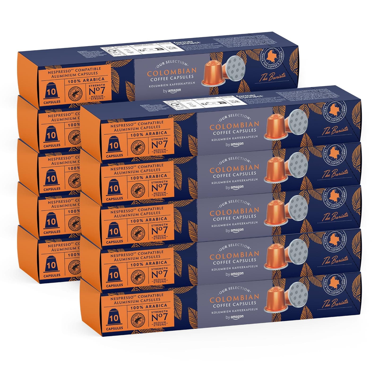 by Amazon Kaffee Nespresso kompatiblen, 100% Arabica Kolumbien Kaffeekapseln, Mittlere Röstung, 100 Aluminium-Kapseln (10 Packungen x 10) - Rainforest Alliance-Zertifizierung Angebot bei HelloDeals