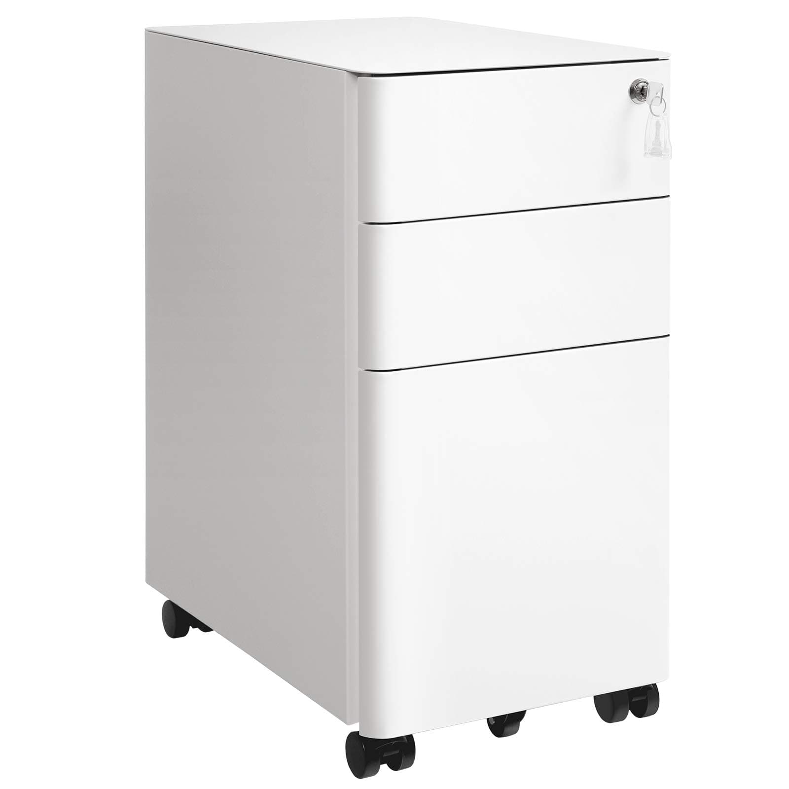 SONGMICS Rollcontainer, Aktenschrank, Büroschrank mit Rollen, Schreibtisch, Unterschrank, abschließbar, Schubladen, Dokumente in DIN-A4-, Legal-, Letter-Format, Hängeregistratur, weiß OFC030W01 Weiß 24,7T x 46B x 59,2H cm Angebot bei HelloDeals