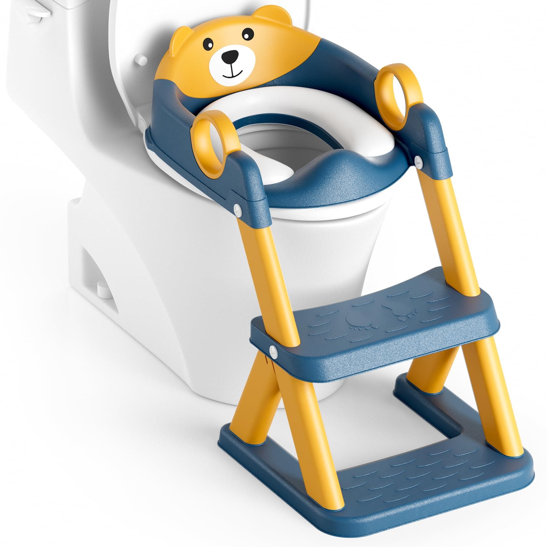 Toilettenleiter für Kinder, 2 in 1 Kind Toilettensitz mit Treppe | Rutschfestes Trittbrett,PVC-Polster,Höhenverstellbar,Spritzschutz,Faltbar Blau Gelb Angebot bei HelloDeals