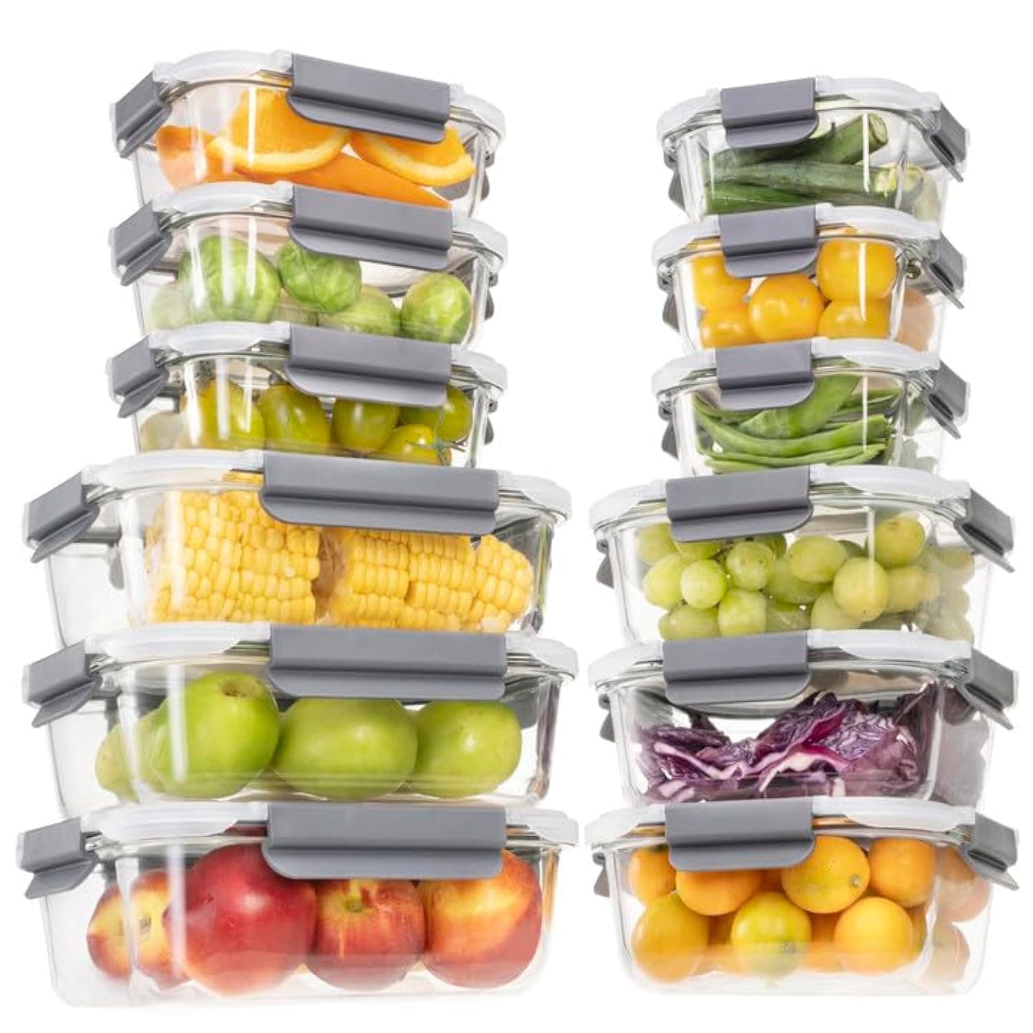 GENICOOK 24 Stück Glas Frischhaltedosen Set Mit Deckel - Vorratsdosen Für Lebensmittel, Meal Prep Boxen, Aufbewahrungsbehälter, Luftdichte Lebensmittelbehälter Für Küche 24-teiliges Set - Grau Angebot bei HelloDeals