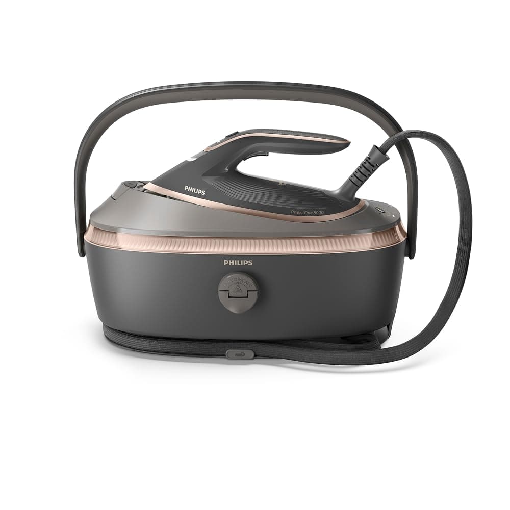 Philips Dampfbügelstation PerfectCare 8000 Serie, Schwarz, 3120 W | 750 g Dampfstoß, 9 Bar Pumpendruck, 1,4 L Wassertank, OptimalTEMP, automatischer Dampf, SteamGlide Elite Sohle (PSG8200/80) 9 Bar Dampfdruck Grau/Gold Angebot bei HelloDeals