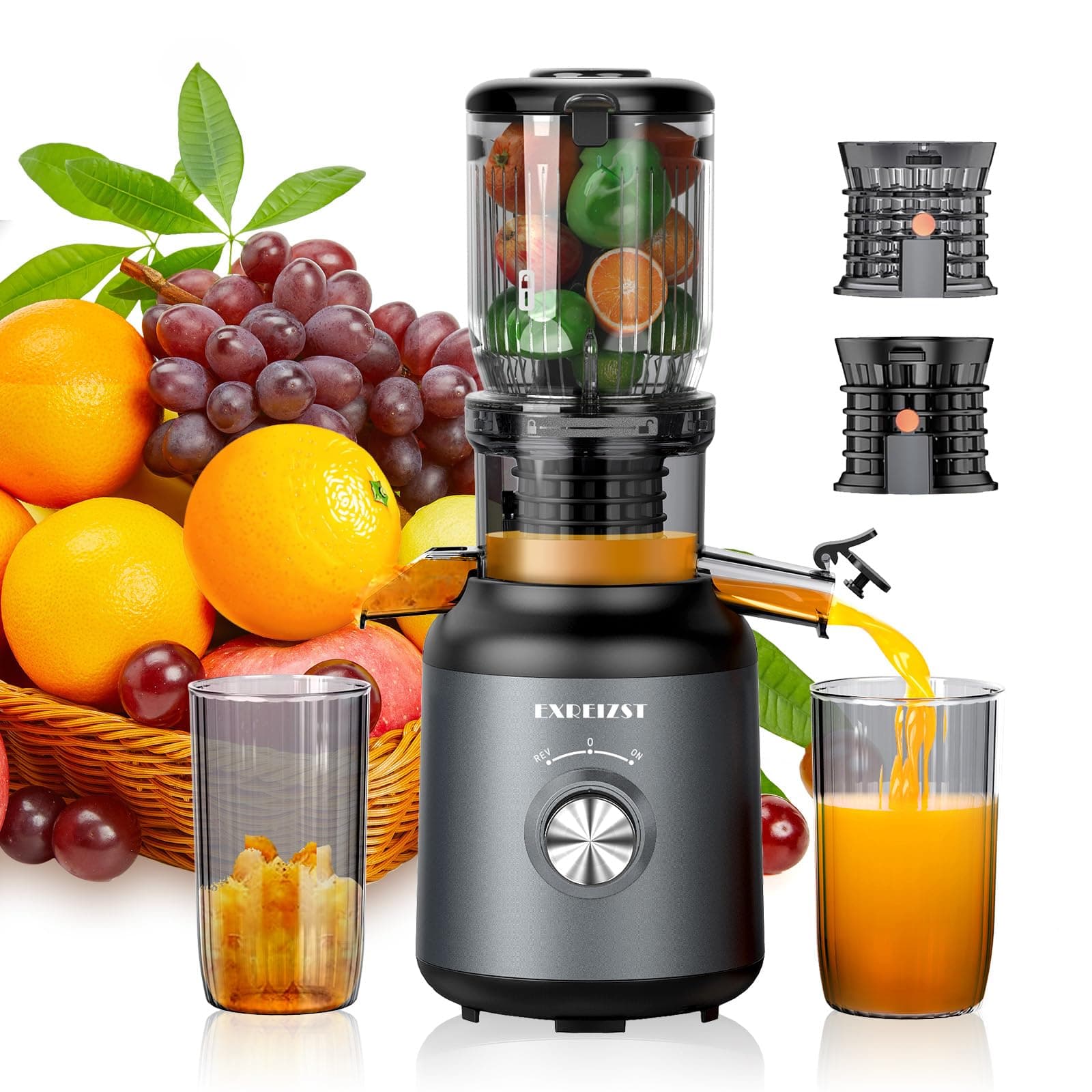EXREIZST Slow Juicer, 103mm Öffnung, 250W, BPA-frei | Große Öffnung für Obst & Gemüse, Kaltpressung, hohe Saftausbeute, leicht reinigbar, ideal für Familie & Gesundheit. Angebot bei HelloDeals