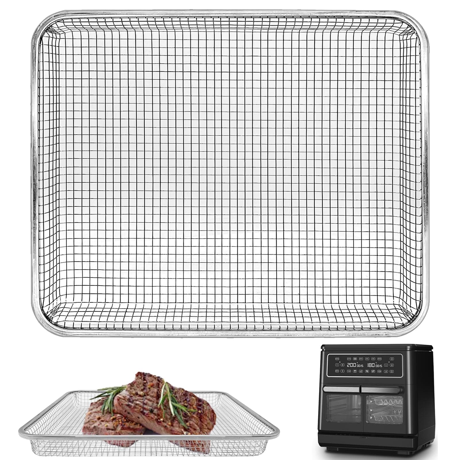 GCQ Air Fryer Drahtrost für Breville Halo Flexi Air Fryer, 30,5 cm × 25 cm × 3,3 cm Edelstahl-Airfryer-Zubehör Ersatzteile Bratrost Dampfgarer Grillrost Korb Backblech, spülmaschinenfest Basket L-ForBrevilleHaloFlexi Angebot bei HelloDeals