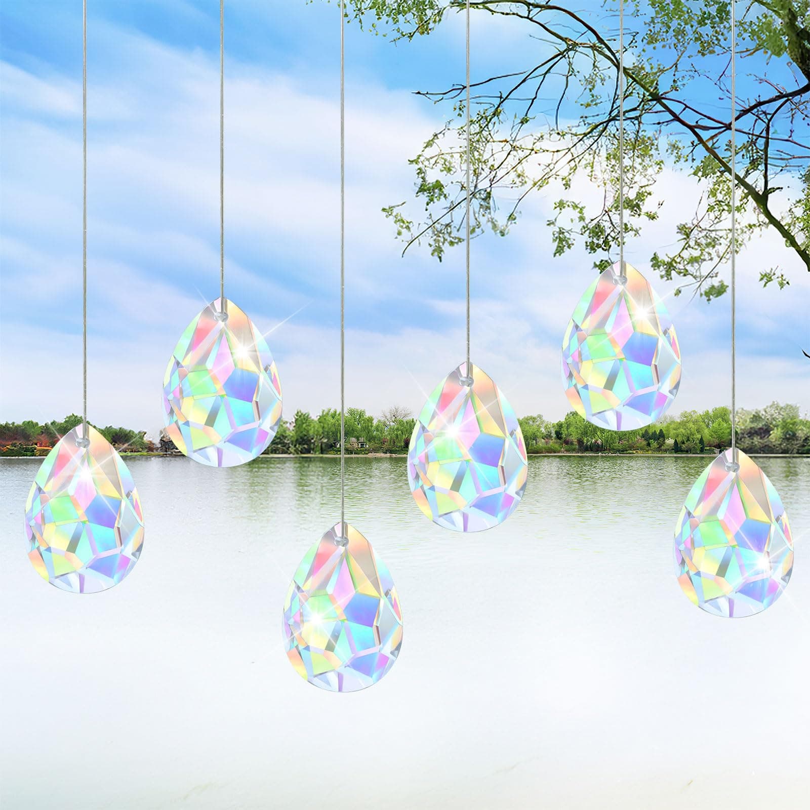 10 Stück Sonnenfänger Kristall, 38 mm, Prisma Kristall Tropfen | Suncatcher zum Aufhängen, Lichtfänger für Kronleuchter, Fenster & Garten Dekor, Hochzeit Dekoration Angebot bei HelloDeals