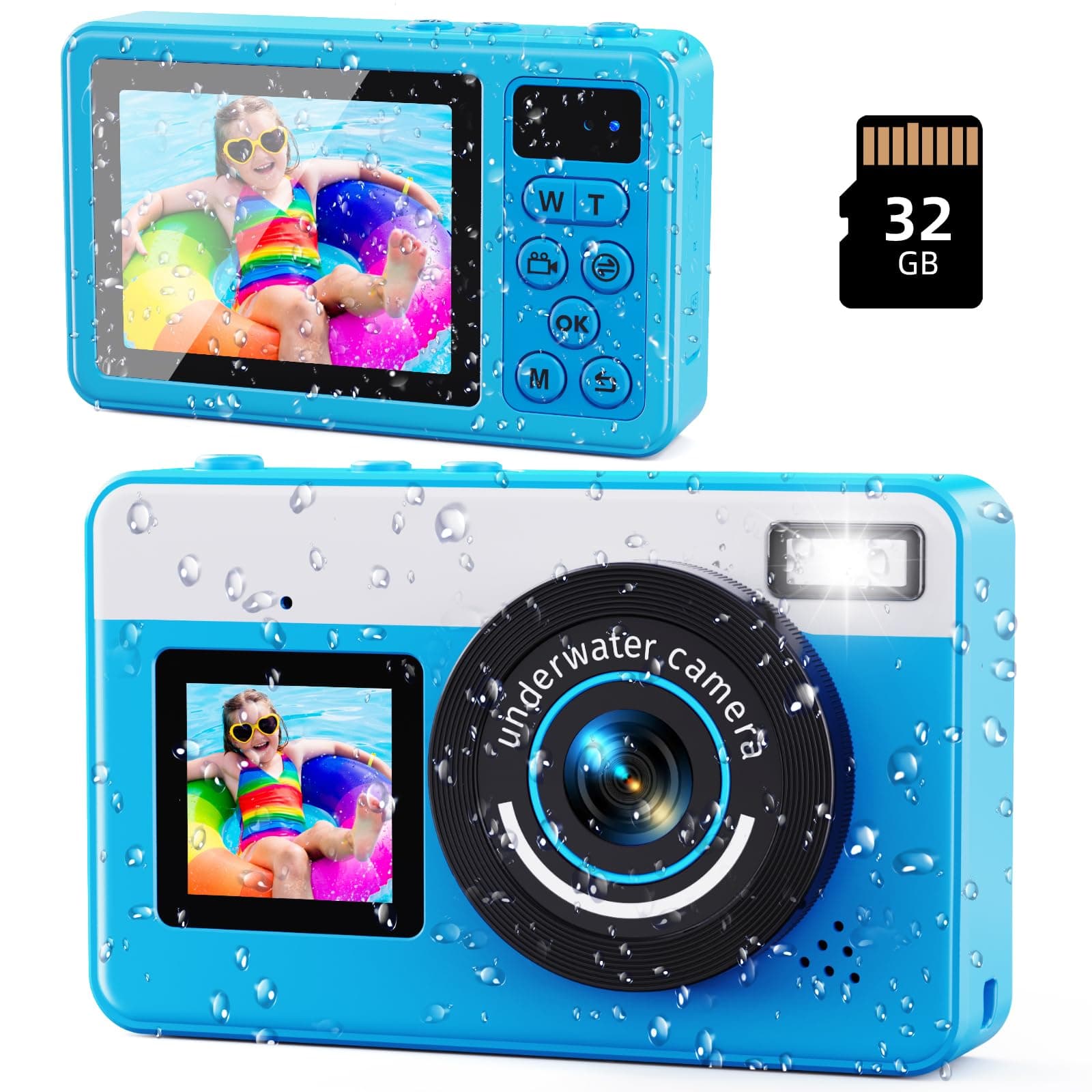 Maxmango D70 Unterwasserkamera, 10FT wasserdichte Kamera,4K 48MP Dual-Screen Digitalkamera mit Autofokus,18X Zoom für Jungen und Mädchen Schnorcheln Schwimmen - 32GB 32GB Blau Angebot bei HelloDeals