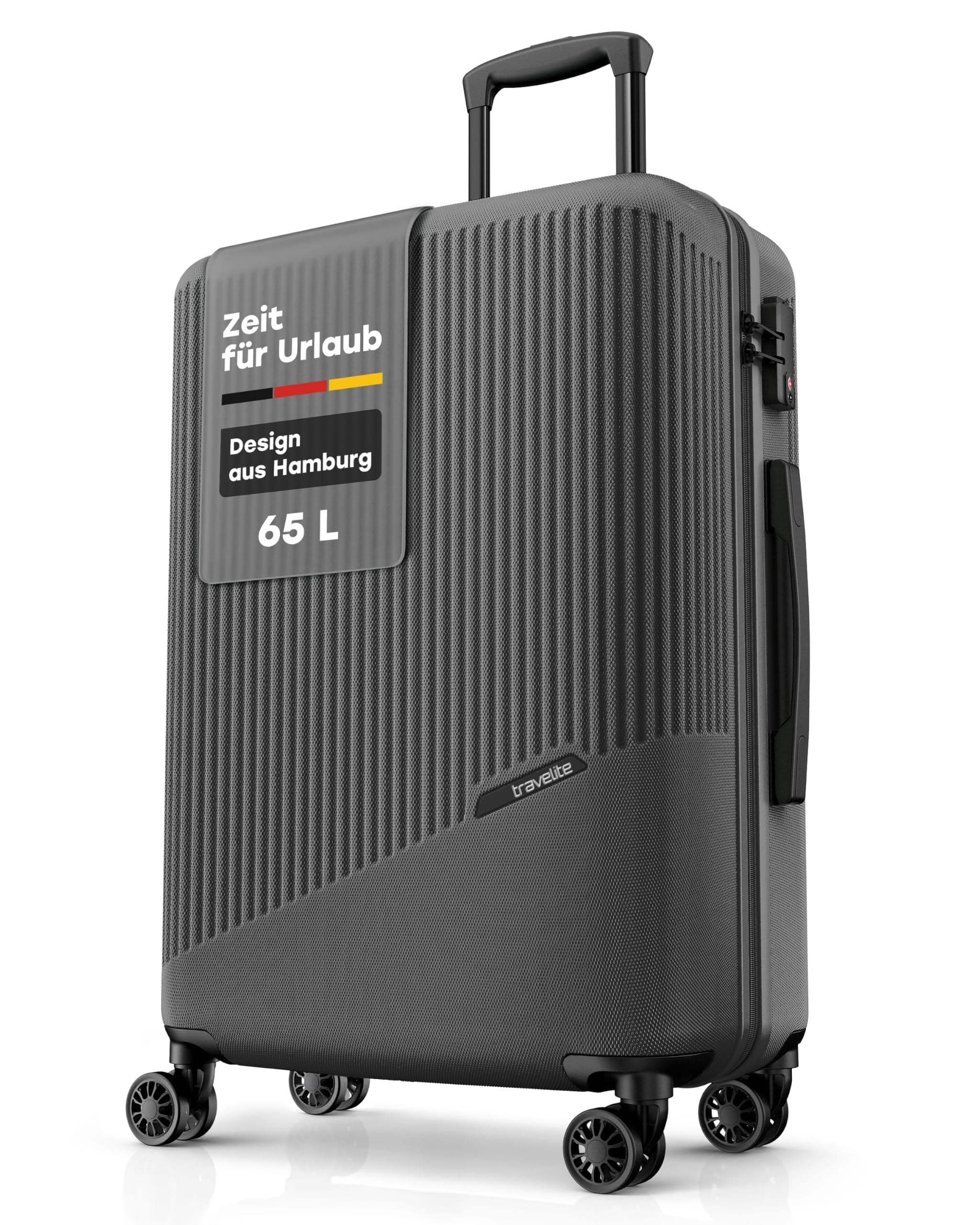 Travelite Koffer Bali Größe M, 67 cm, 65 Liter, mittelgroß, leicht | kratzfester ABS Hartschalenkoffer, Reisekoffer Trolley mit 4 Doppelrollen & TSA Kombinationsschloss, viel Stauraum Anthrazit Trolley Größe M (67 cm) Angebot bei HelloDeals