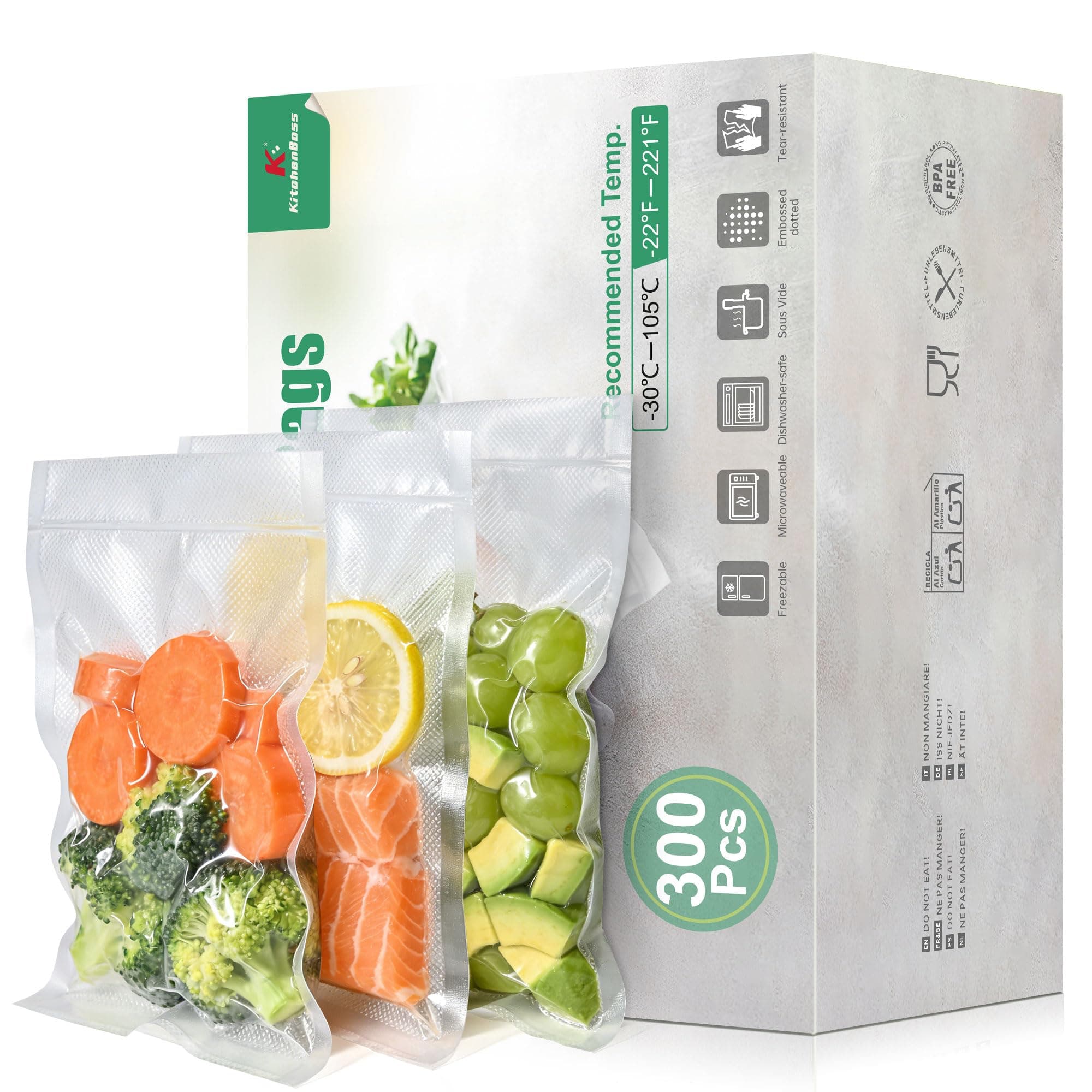 KitchenBoss Vakuumbeutel Lebensmittel 300 Beutel:20x30 cm Vakuumierbeutel für Sous Vide und Vakuumiergerät, Sous Vide Gefrierbeutel Stark & Reißfest, Kommerziell Folienbeutel 175 µm Angebot bei HelloDeals