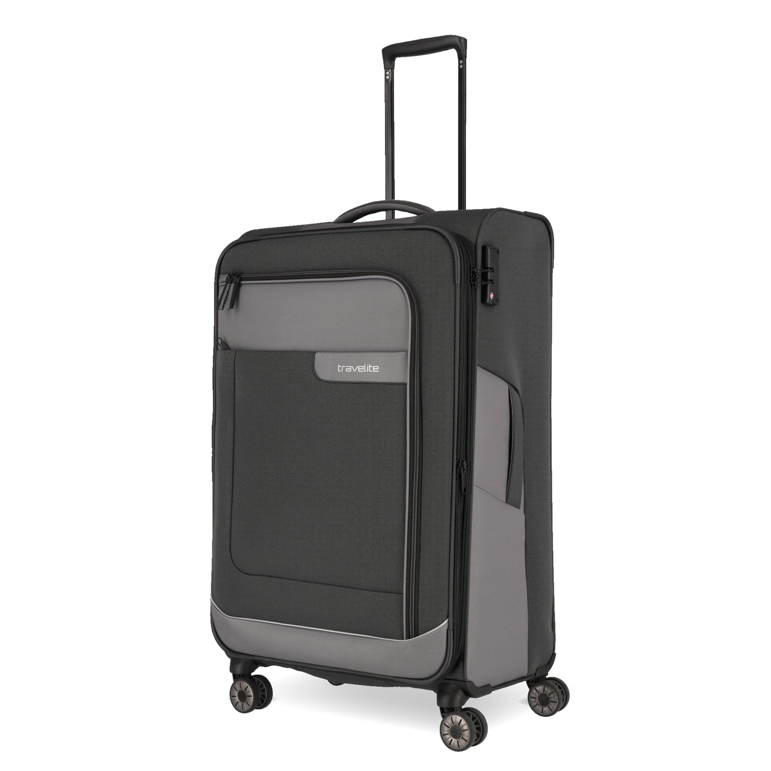 Travelite 4-Rad Koffer Größe L Weichschale aus recyceltem Material, Gepäck Serie VIIA: Trolley mit Dehnfalte + Kantenschutz, 77 cm, 91-103 Liter L Schiefer (Grau) Angebot bei HelloDeals