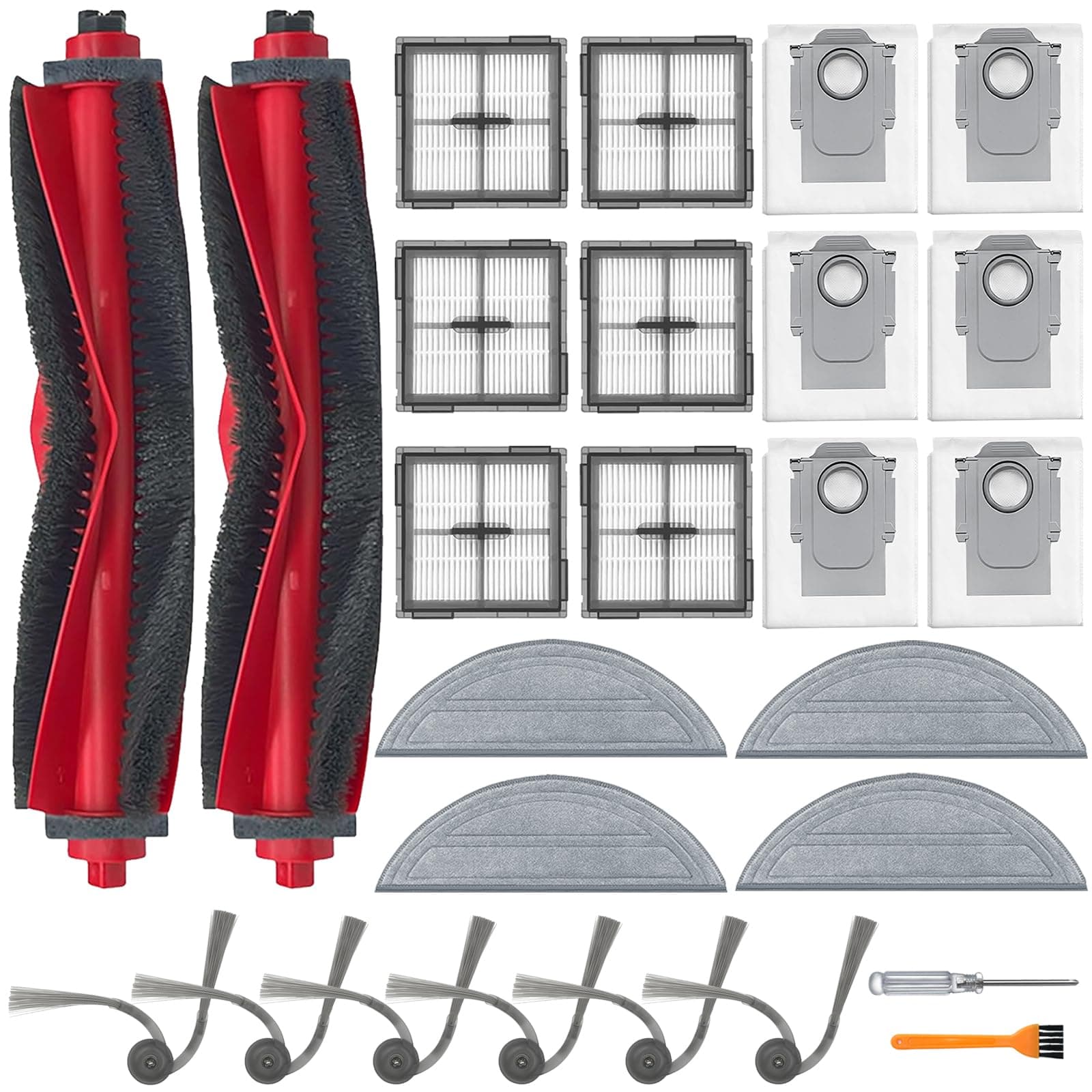 26 Stück Zubehör set kompatibel mit Roborock Q10 S5+ Saugroboter, Ersatzteile mit 2 Hauptbürste, 6 Hepa Filter, 6 Staubbeutel, 6 Seitenbürsten, 4 Wischpads, 1 Bürste, 1 Schraubendreher Angebot bei HelloDeals