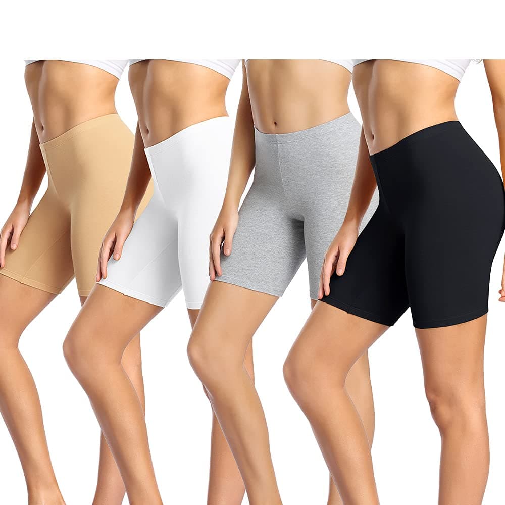 wirarpa Radlerhose Damen Kurz Baumwolle Boxershorts Damen | Unter Kleid, Unterhosen mit Bein, Anti Scheuern, Kurze Leggings Damen, Weicher Stoff, Kein Verrutschen, 4er Pack XXL Schwarz/Grau/Beige/Weiß Angebot bei HelloDeals