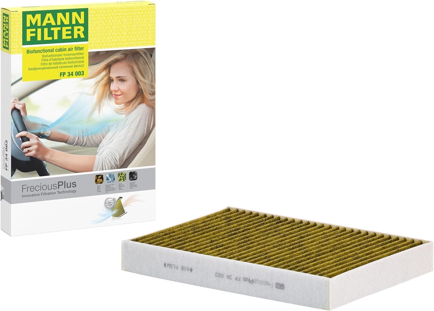 MANN-FILTER, FP 34 003 Innenraumfilter, Premium-biofunktional | Für PKW, Staub- und Pollenfiltration, Reduzierung von Gerüchen und Gasen, Echte OE-Technologie Angebot bei HelloDeals