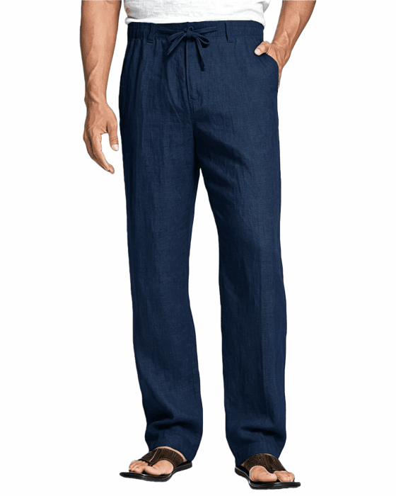 Cegerne Herren Leinenhose Lang Leicht Sommerhose, Freizeithose mit Elastischem Bund, Reißverschluss und Kordelzug, Taschen für Strand Urlaub Alltag Marineblau M Angebot bei HelloDeals