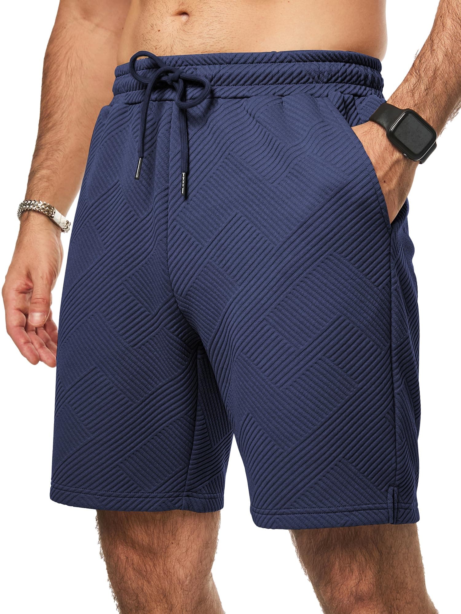 JMIERR Herren Textur Kurze Hosen Sommer Shorts mit 3 Taschen | Lässig, elastische Taille, Kordelzug, leicht, Sommerstrand L A Blau Angebot bei HelloDeals
