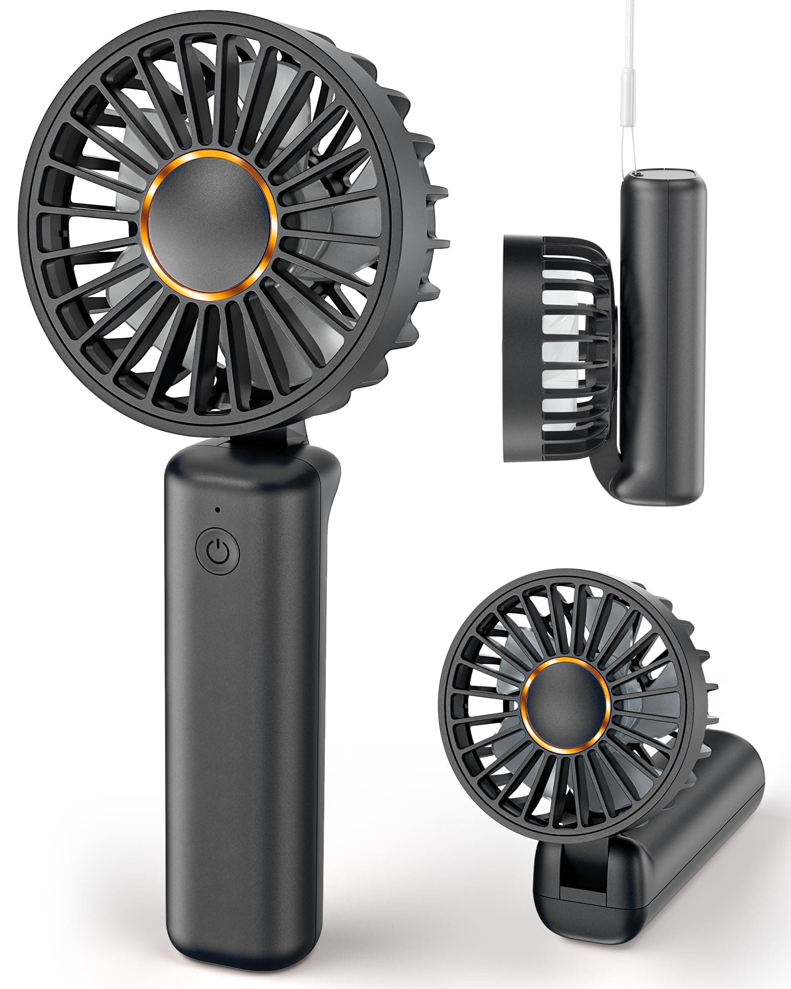 Tragbarer Handventilator, Mini-Schreibtischventilator, faltbar, 1800 mAh, 180 ° Ratotion, 3 Geschwindigkeiten, ultra-leise, bis zu 8 Stunden lange Nutzungszeit, kleiner persönlicher Tiefschwarz Angebot bei HelloDeals