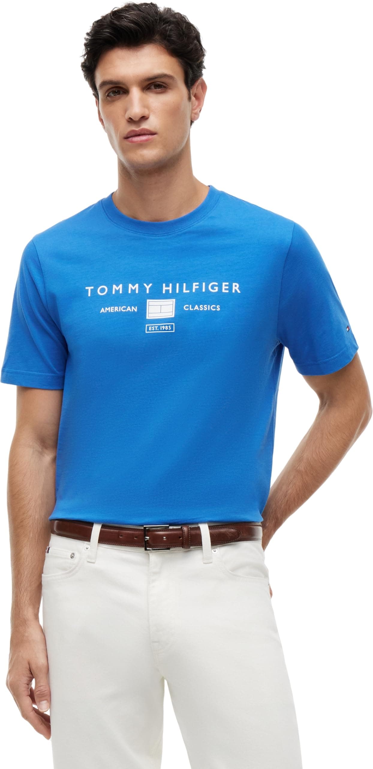 Tommy Hilfiger Herren Brand Love Mono Stack Tee Mw0mw42365 S/S T-Shirt XL Blue (Blue Orbit) Angebot bei HelloDeals