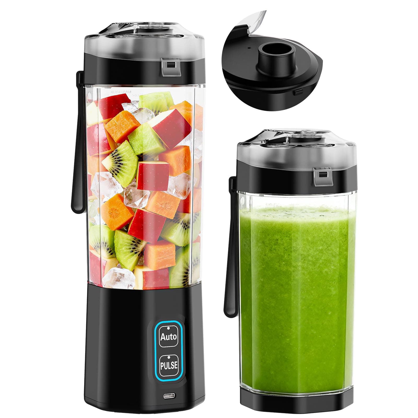 GVODE Smoothie Maker Akku Mixer Tragbar, 700ml Protein Shaker Elektrisch | To Go, 360W 6-Klingen, Eis-Crusher. 6000mAh USB-C, IPX8. Elektro Shaker Mini Kabellos Schwarz Angebot bei HelloDeals