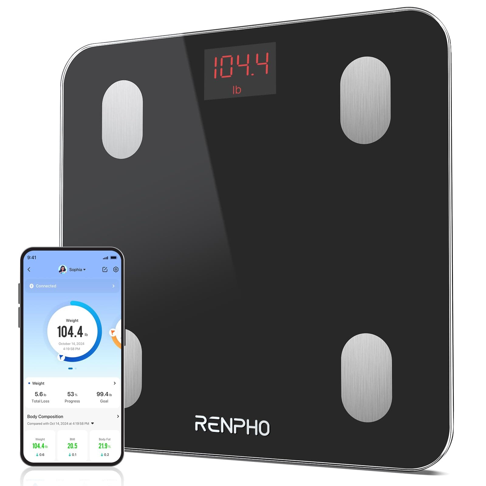 RENPHO Personenwaage Digital mit APP 180 kg, Waage Personen mit Körperfett und Muskelmasse mit 13 Messwerten, Bluetooth Körperfettwaage für Baby und Schwangere, Schwarz | Waage Personen mit Körperfett und Muskelmasse, 13 Messwerte, Bluetooth Körperfettwaa Angebot bei HelloDeals