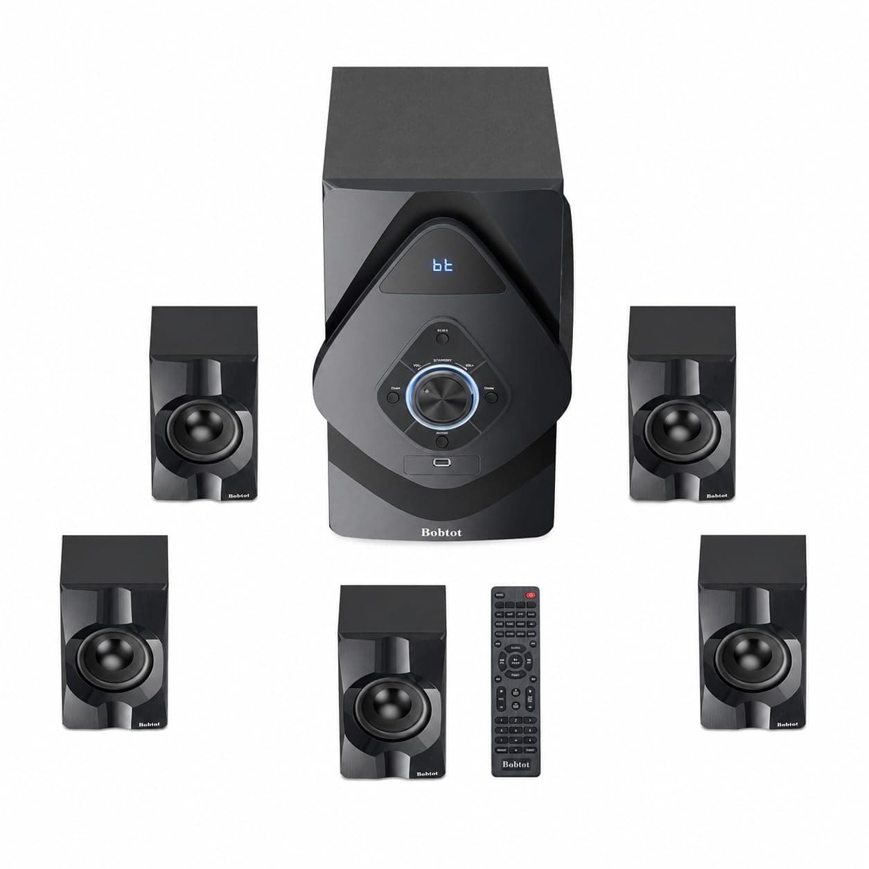 Bobtot Surround Sound Systems Kabellose Satelliten-Lautsprecher | auf der Rückseite, 800 W, 16,5 cm Subwoofer, 5.1/2.1-K, Heimkino-Systeme mit HDMI ARC optischem Bluetooth-Eingang Angebot bei HelloDeals