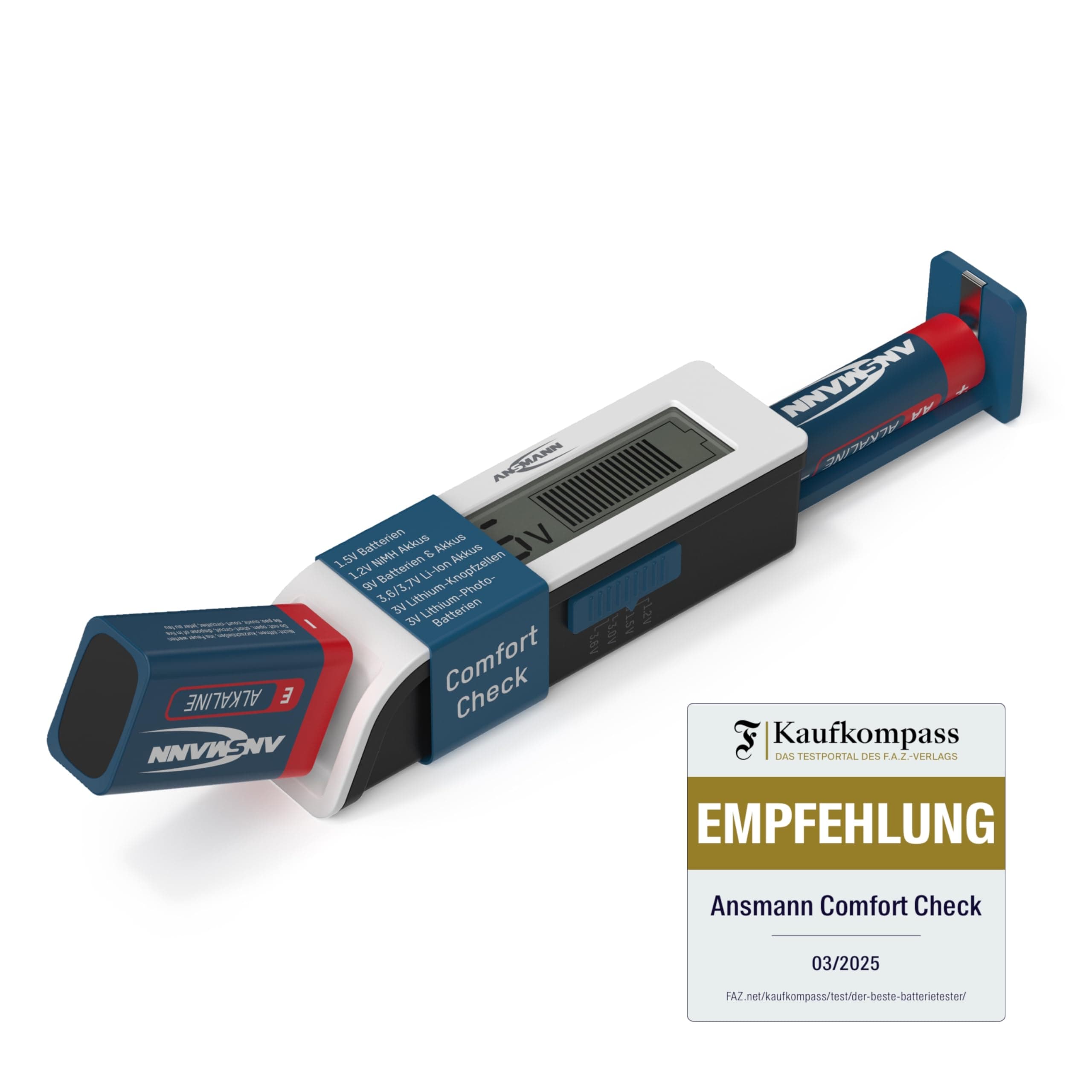 ANSMANN Batterietester LCD für Akkus & Batterien AA AAA C D 9V Li-Ion | Universal Batterieprüfer für Knopfzellen wie CR2032 & 18650 Akkus, kompaktes Messgerät mit präziser Spannungsanzeige Angebot bei HelloDeals
