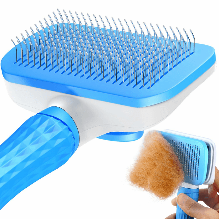 ACE2ACE Hundebürste Katzenbürste für Langhaar und Kurzhaar | Entfernen Lose Haustierhaare und Unterwolle, Selbstreinigende Fellbürste mit Ein-Knopf-Funktion, Blau Angebot bei HelloDeals