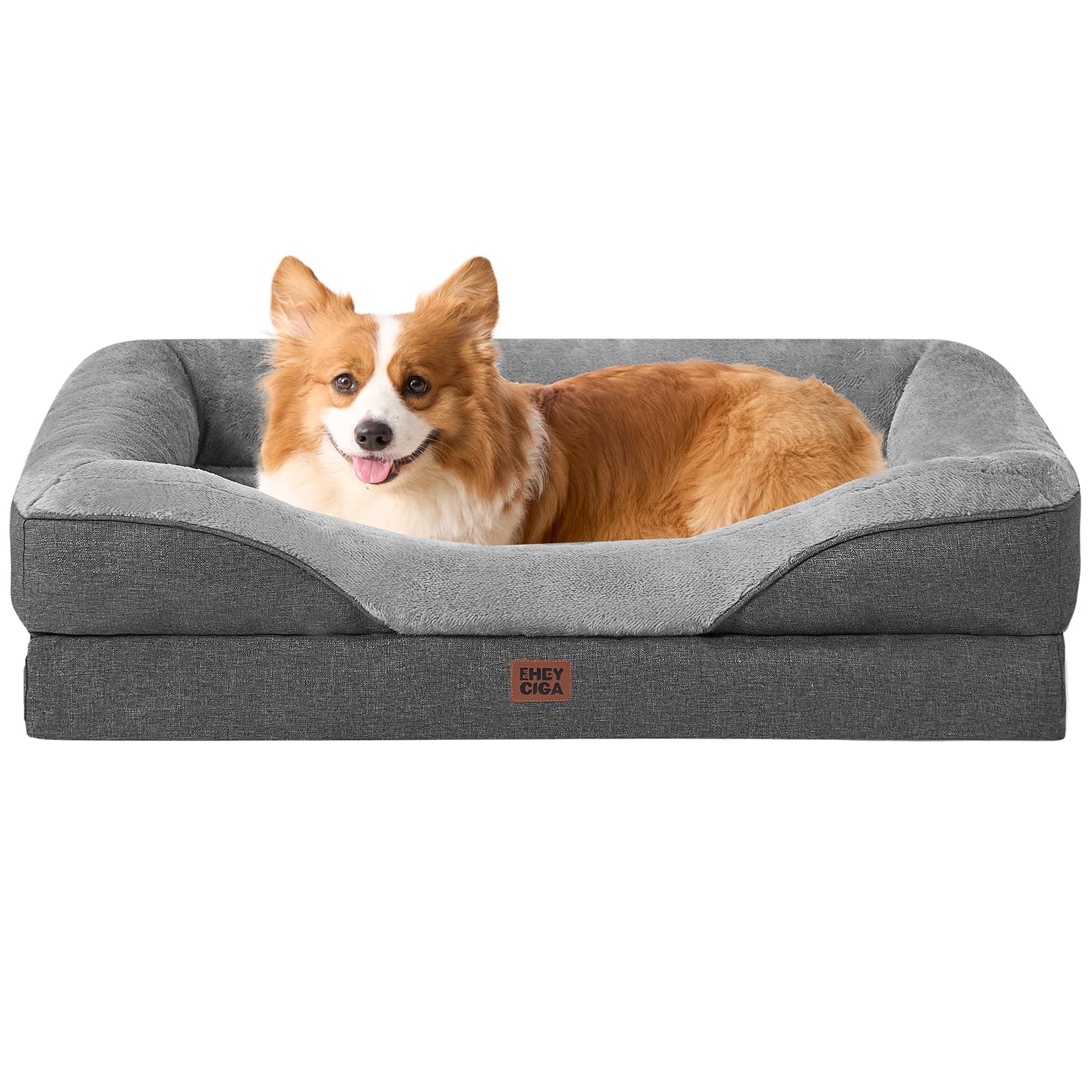 EHEYCIGA Orthopädisches Hundebett mit 4 Rändern, 89x56cm, Grau | Memory Foam, Waschbarer Bezug, Wasserdichte Beschichtung, Rutschfester Boden, Reversibles Design, Dauerhafter Reißverschluss L 89 x B 56 x H 17 cm Grau Angebot bei HelloDeals