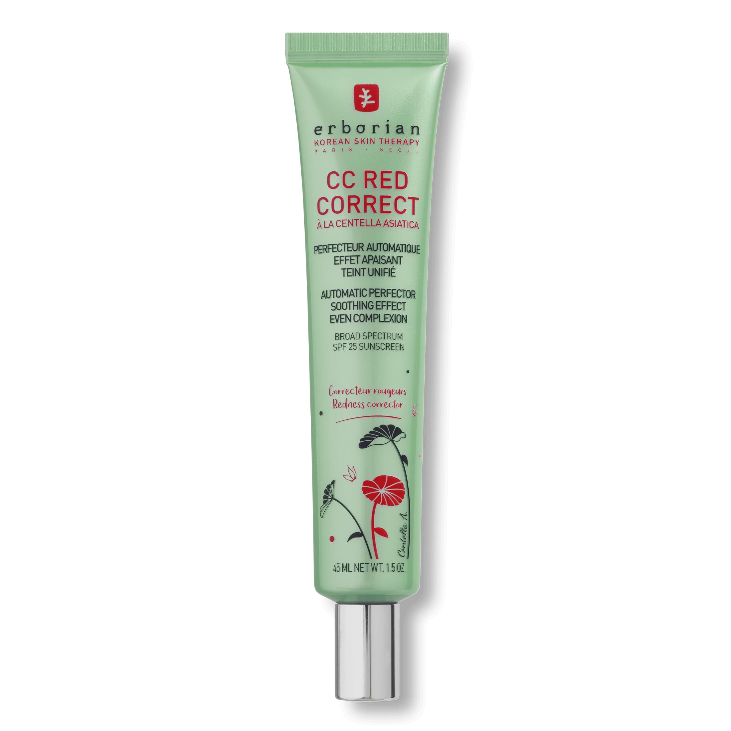 Erborian CC Red Correct - Creme gegen Rötungen mit Centella Asiatica - Koreanische Gesichtspflege mit beruhigender Wirkung für einen natürlich gleichmäßigen Teint LSF 25 - Alle Hauttypen 45 ml (1er Pack) Angebot bei HelloDeals