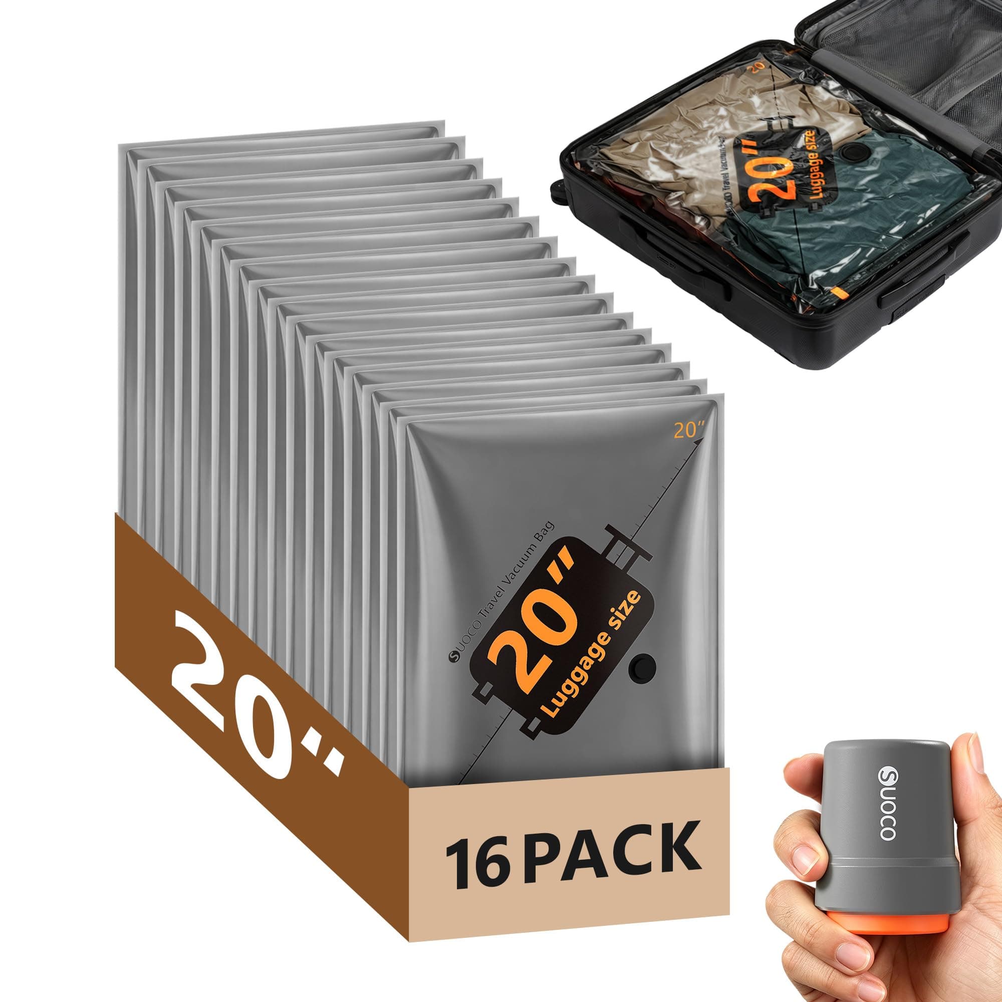 SUOCO 16 klein Vakuumbeutel für Kleidung mit kabelloser Vakuumpumpe, platzsparend Vakuumierbeutel für Kleider, Vacuum Storage Bags, Koffer Organizer, geeignet für Reisen und Zuhause Angebot bei HelloDeals