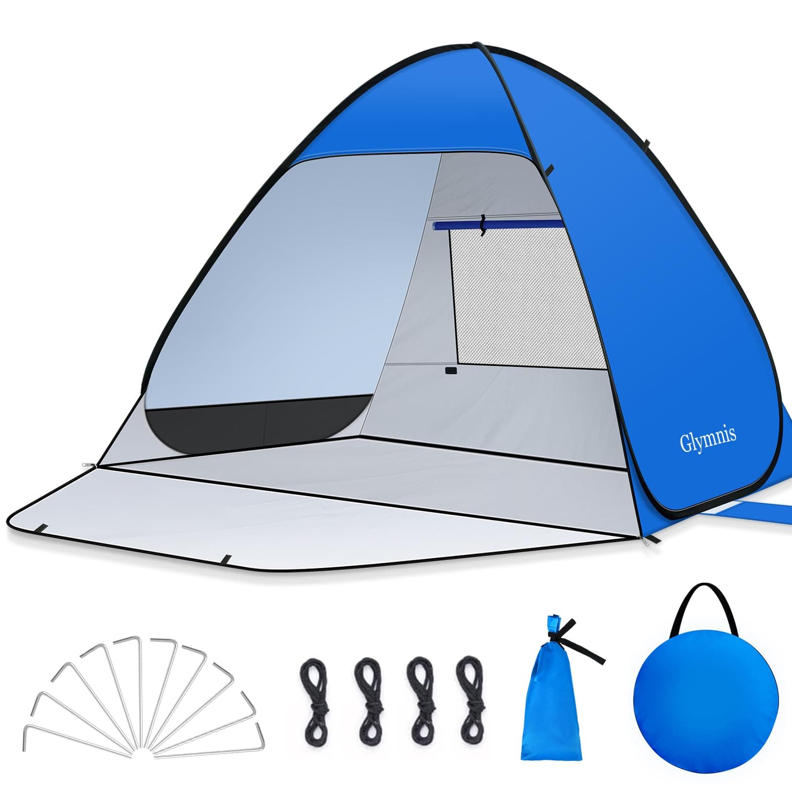 Glymnis Strandmuschel Pop Up Strandzelt Strand Zelt UPF50+ | mit Reißverschlusstür UV-Schutz Windschutz Strand kleines Packmaß Blau Strandzelt Blau L für 1–2 Personen Angebot bei HelloDeals