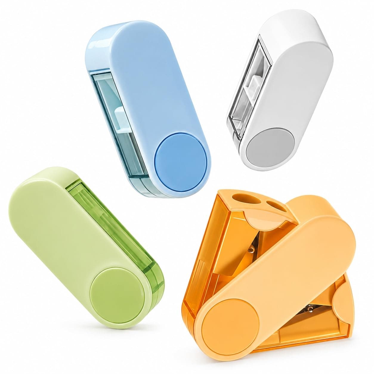4 Stück Doppelspitzer mit Dose, Anspitzer Dicke und Dünne Stifte, Bleistiftspitzer mit Behälter, Pencil Sharpener, für Schule, Zuhause, Büro und Kunst Angebot bei HelloDeals