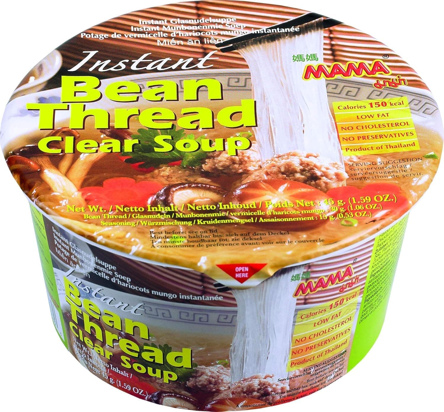 MAMA Instant-Bowl-Glasnudeln klare Suppe – Instantnudelsuppe orientalischer Art – Authentisch thailändisch kochen – 6 x 45 g Angebot bei HelloDeals