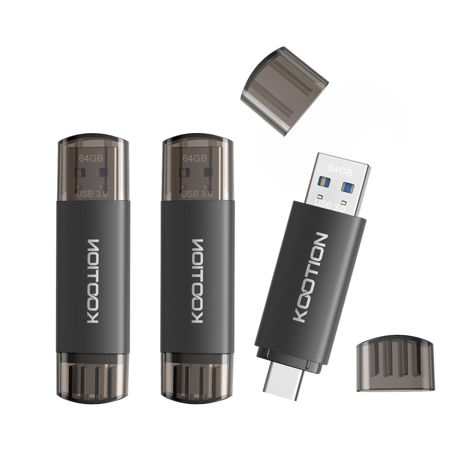 KOOTION 3 Stück USB-C-Speicherstick, 64 GB, 2-in-1, USB 3.0, Typ C, 64 GB, leicht, klein und praktisch, USB-C, Dual-Schnittstelle, langlebig, USB Flash Drive für Computer/TV/Auto/Player usw 64 GB Schwarz 3P Angebot bei HelloDeals