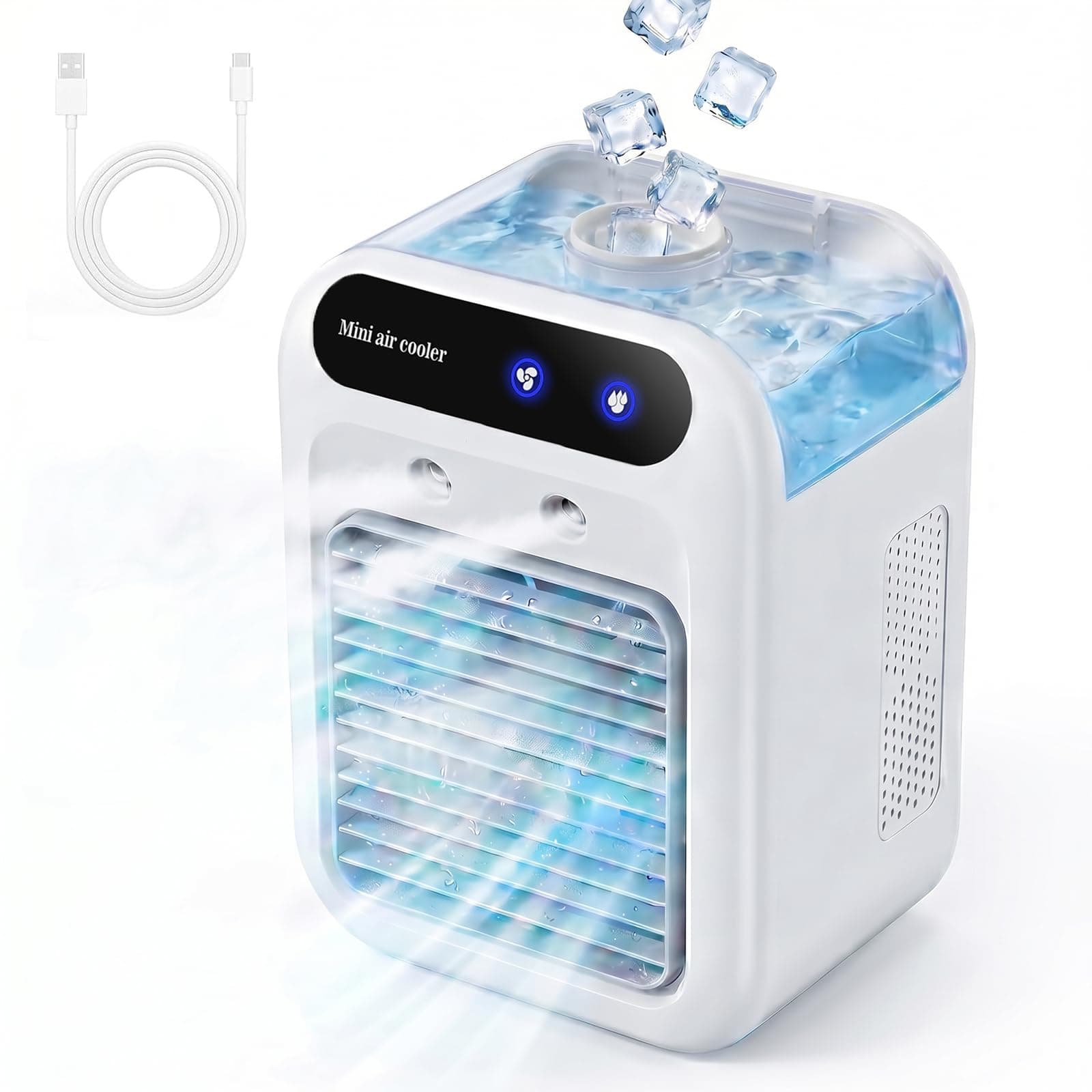 Klimaanlage Mobile, leise Tragbare Klimaanlage, 500ml-Luftkühler, 2 Geschwindigkeitsstufen, 2 Nebelmodi, Mini klimaanlage geeignet für Schlafzimmer und Büros(Weiß) Angebot bei HelloDeals