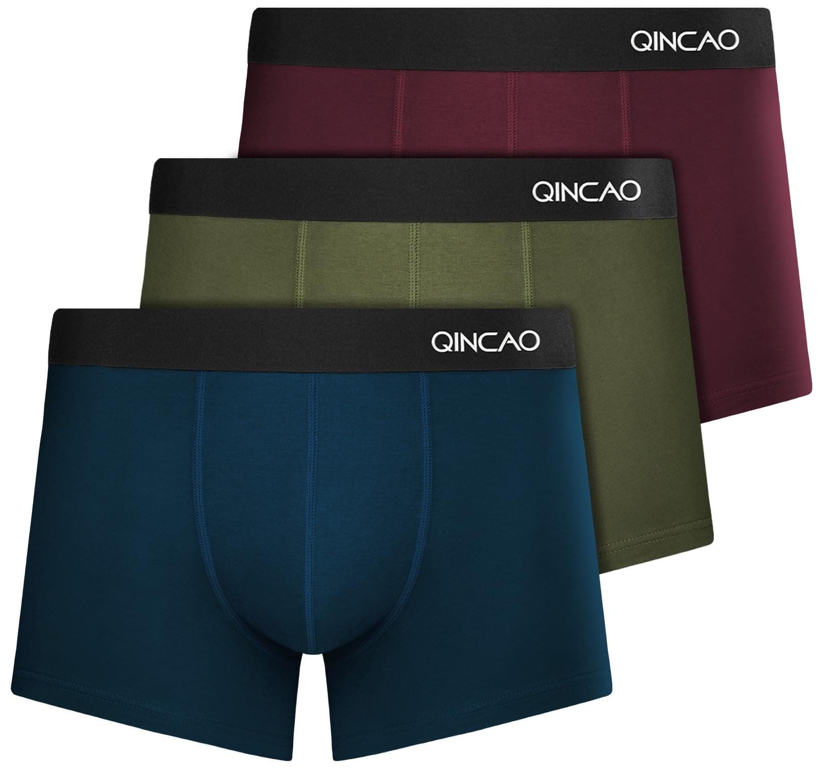QINCAO Boxershorts Herren 3 Pack, Reiseverpackung, Bequeme Atmungsaktive | Bequeme Atmungsaktive & Ohne Etiketten, Reiseverpackung,Unterhosen männer, hohe Elastizität, kein Aufrollen der Säume Blau + Grün + Weinrot XL Angebot bei HelloDeals