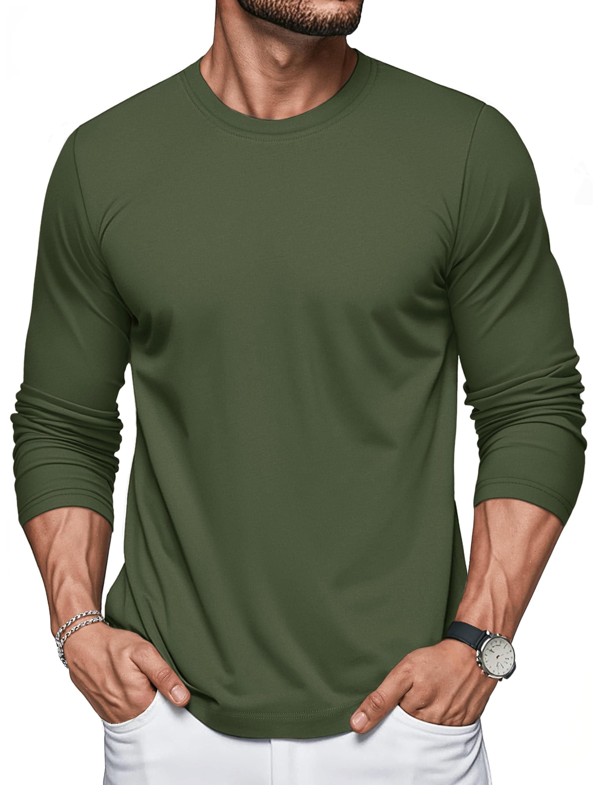 MAGCOMSEN Langarmshirt Herren Longsleeve Baumwolle Sweatshirt Men Longshirt | Baumwollstoff,Bacis Style,Rundhals,Atmungsaktive,Dünn und Leicht,Freizeit und Casual,Für Frühling Sommer Herbst und Winter L Armeegrün Angebot bei HelloDeals